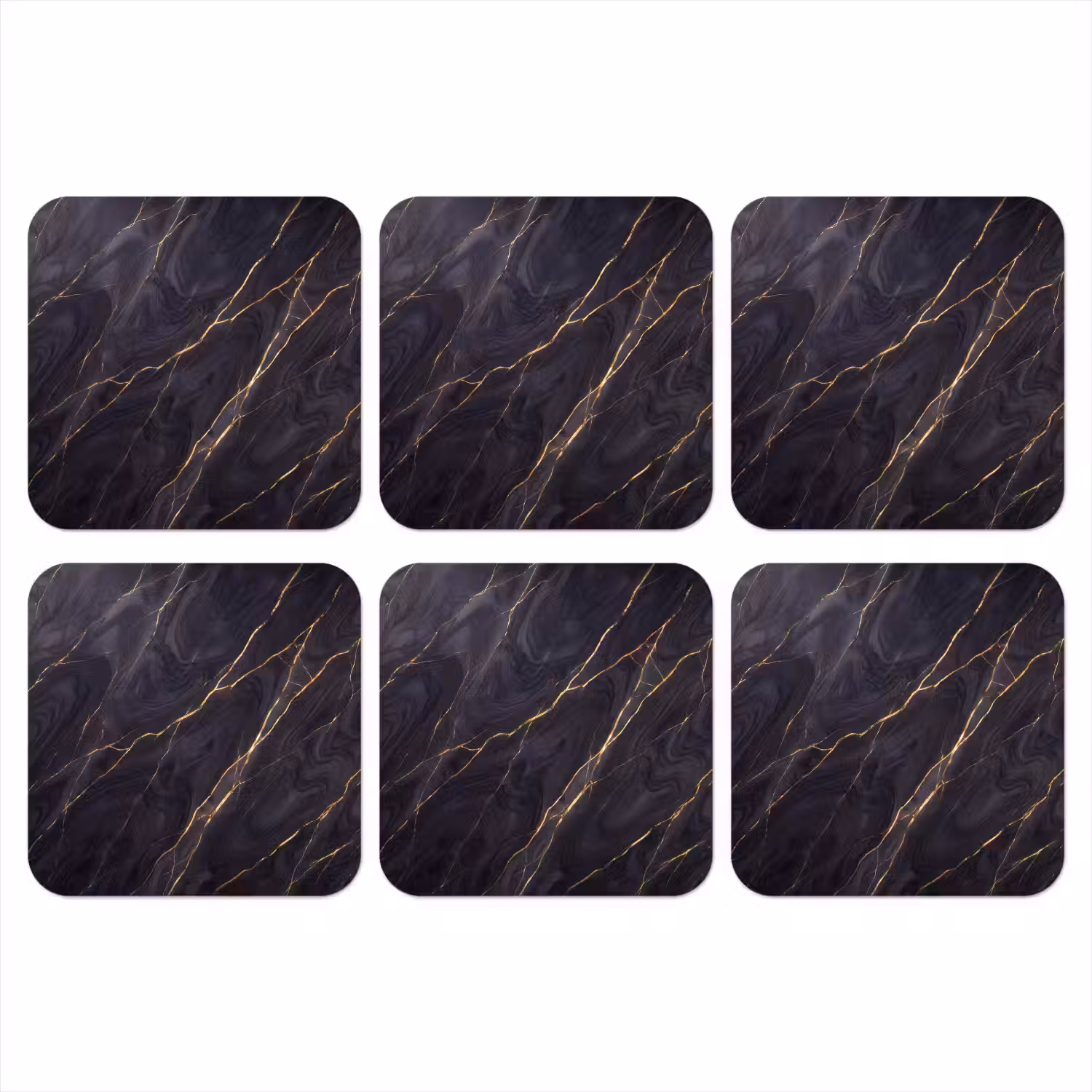 Marmer - Goudaders - Abstract - Modern - Zwart onderzetter kurk middel -3d