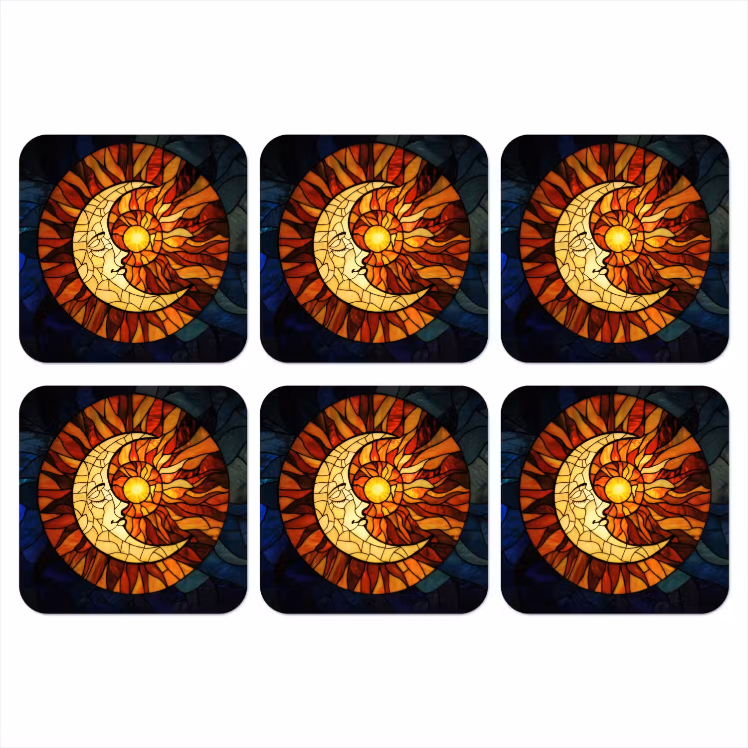 Mozaïek - Glas - Maan - Donkerblauw onderzetter kurk middel -3d