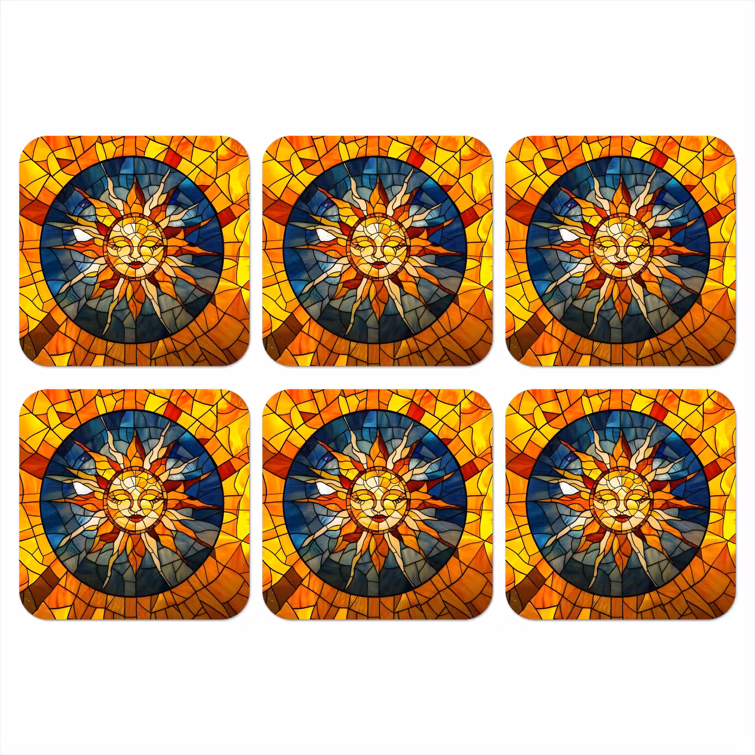 Mozaïek - Zon - Geel - Cirkel onderzetter kurk middel -3d