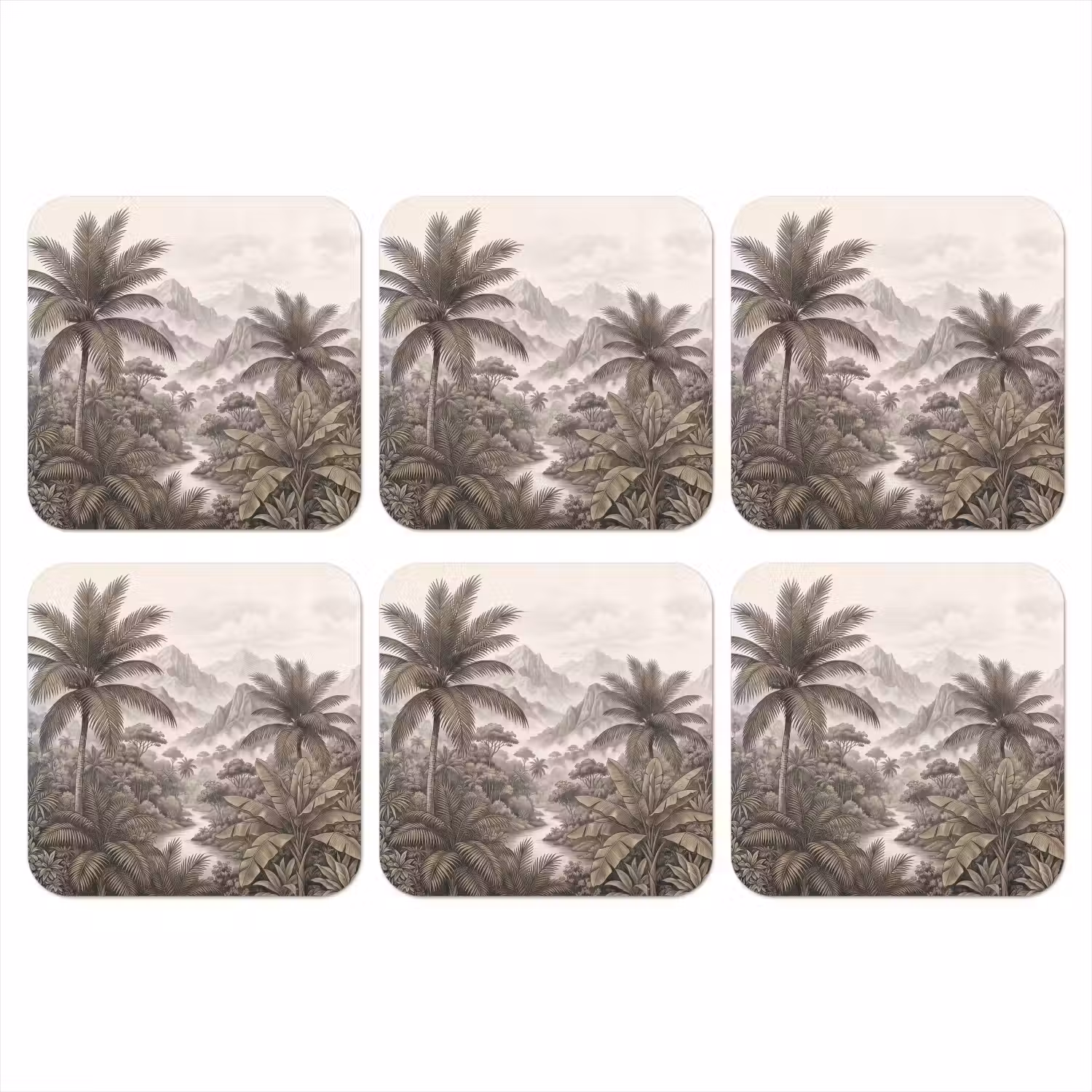 Natuur - Bergen - Rivier - Tropisch - Vintage onderzetter kurk middel -3d
