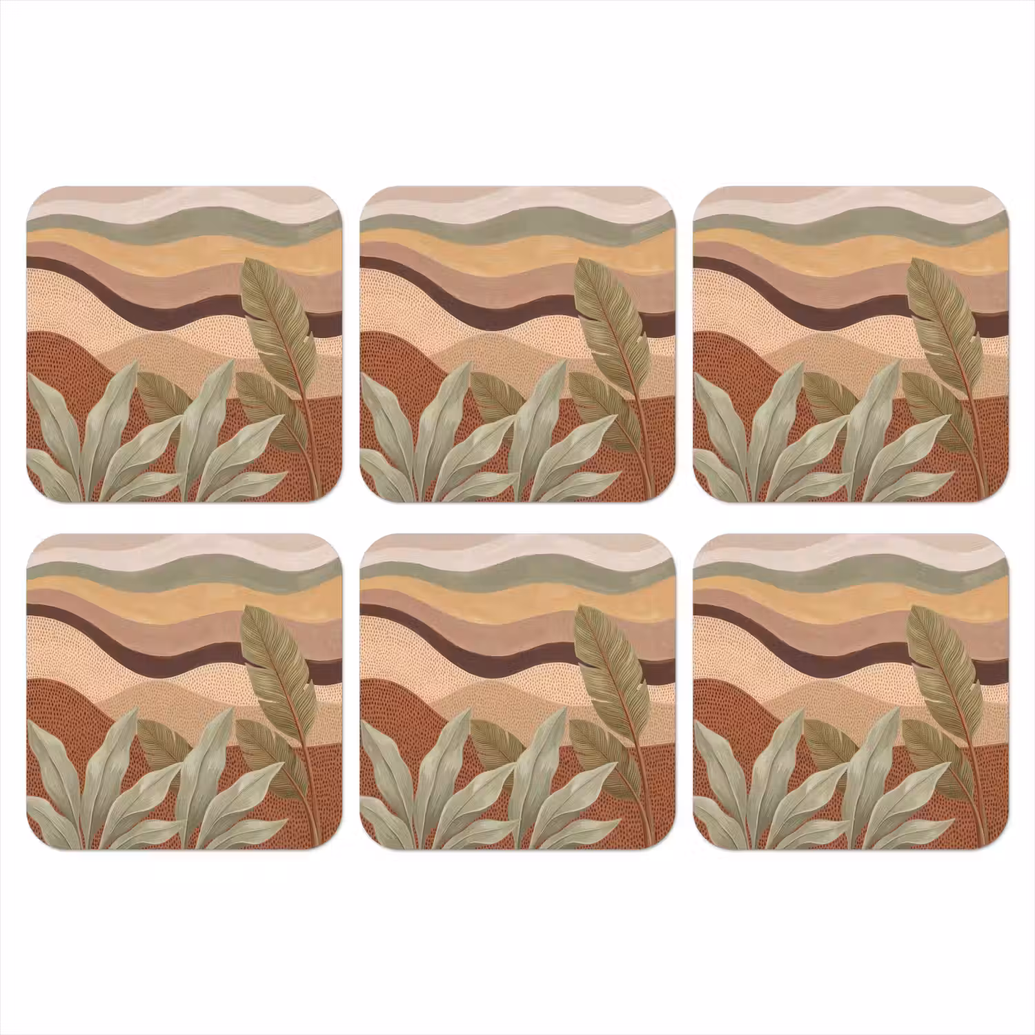 Natuur - Bladeren - Landschap - Abstract - Aardetinten onderzetter kurk middel -3d