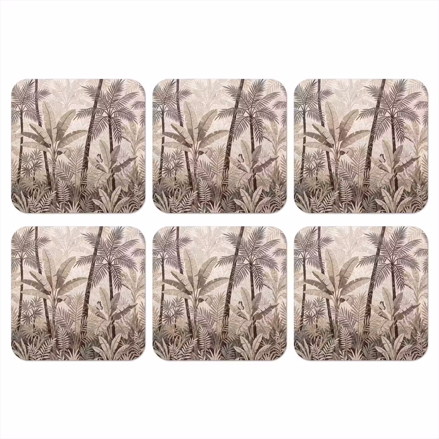 Natuur - Bladeren - Landschap - Mozaïek - Beige onderzetter kurk middel -3d