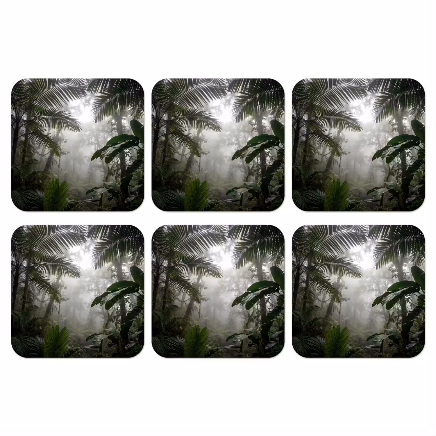 Natuur - Jungle - Mist - Groen - Bladeren onderzetter kurk middel -3d