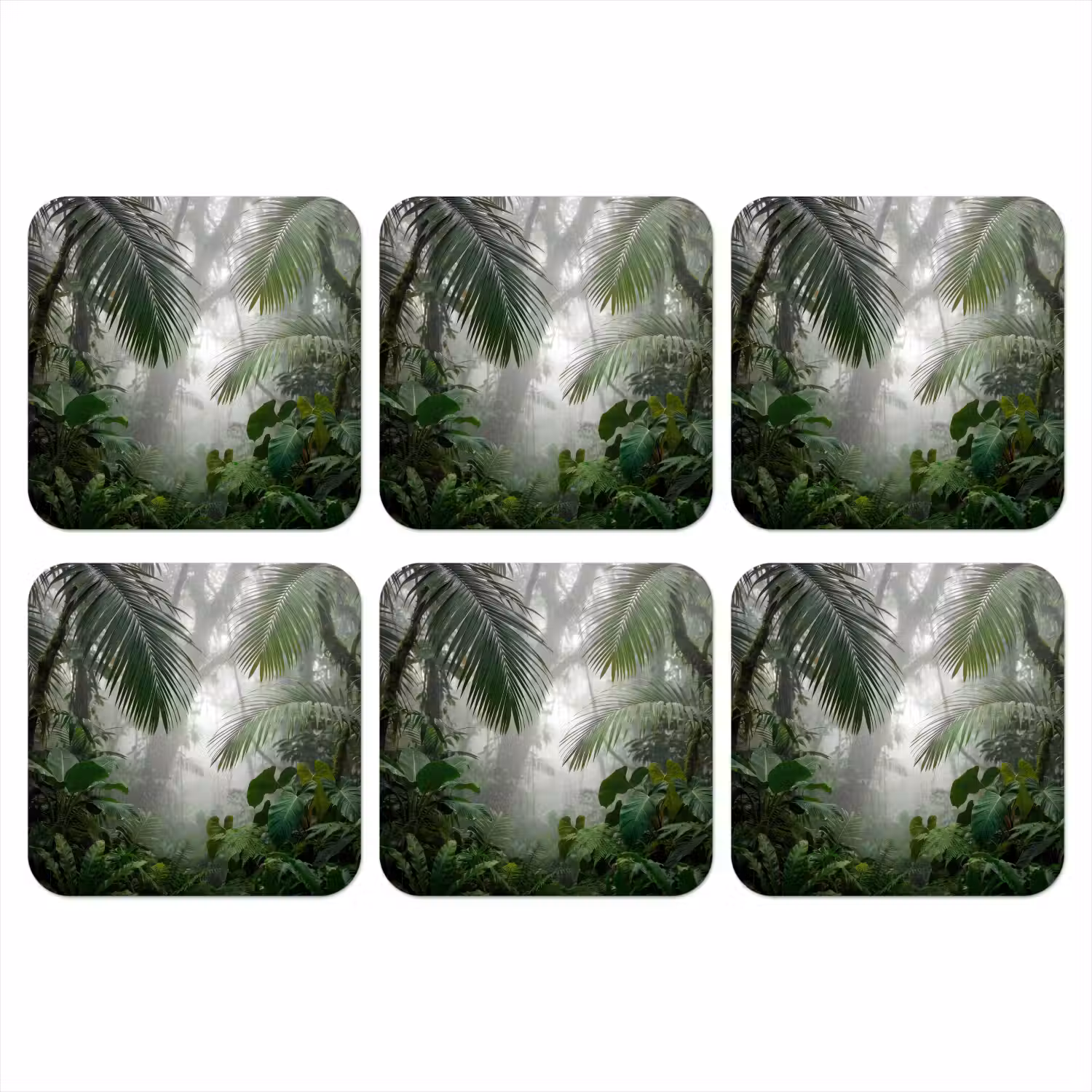 Natuur - Jungle - Mist - Tropisch - Groen onderzetter kurk middel -3d