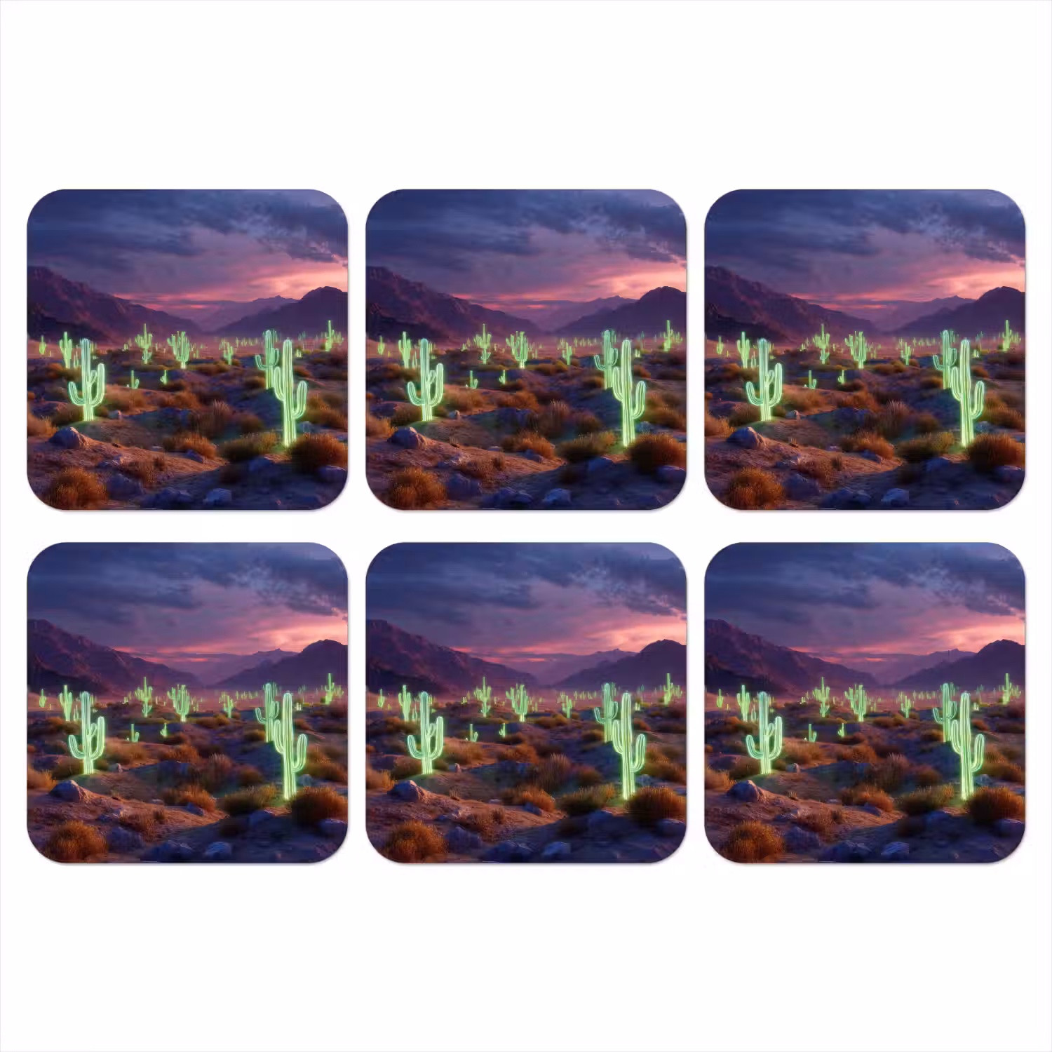 Neon cactussen - Woestijn - Zonsondergang onderzetter kurk middel -3d