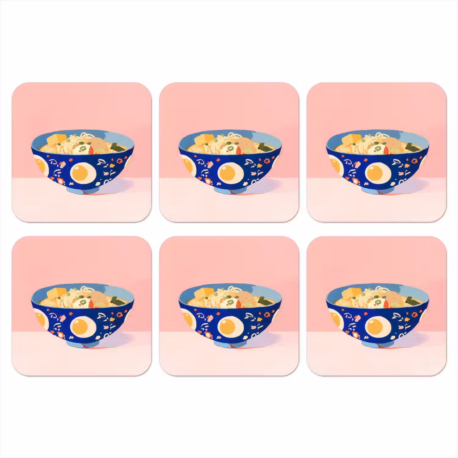 Noodles - Kom - Blauw - Illustratie onderzetter kurk middel -3d