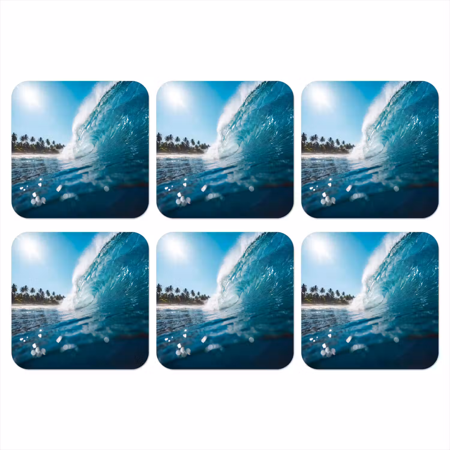 Oceaan - Golf - Strand - Natuur - Blauw onderzetter kurk middel -3d