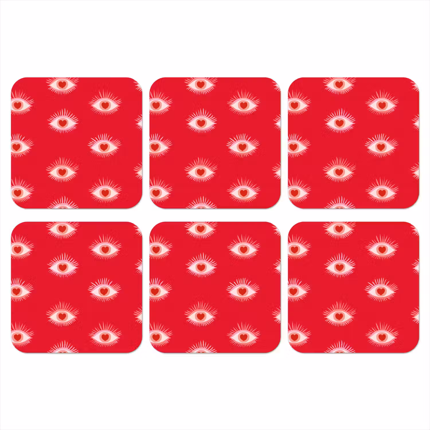 Ogen - Hart - Abstract - Rood - Roze onderzetter kurk middel 366 -3d