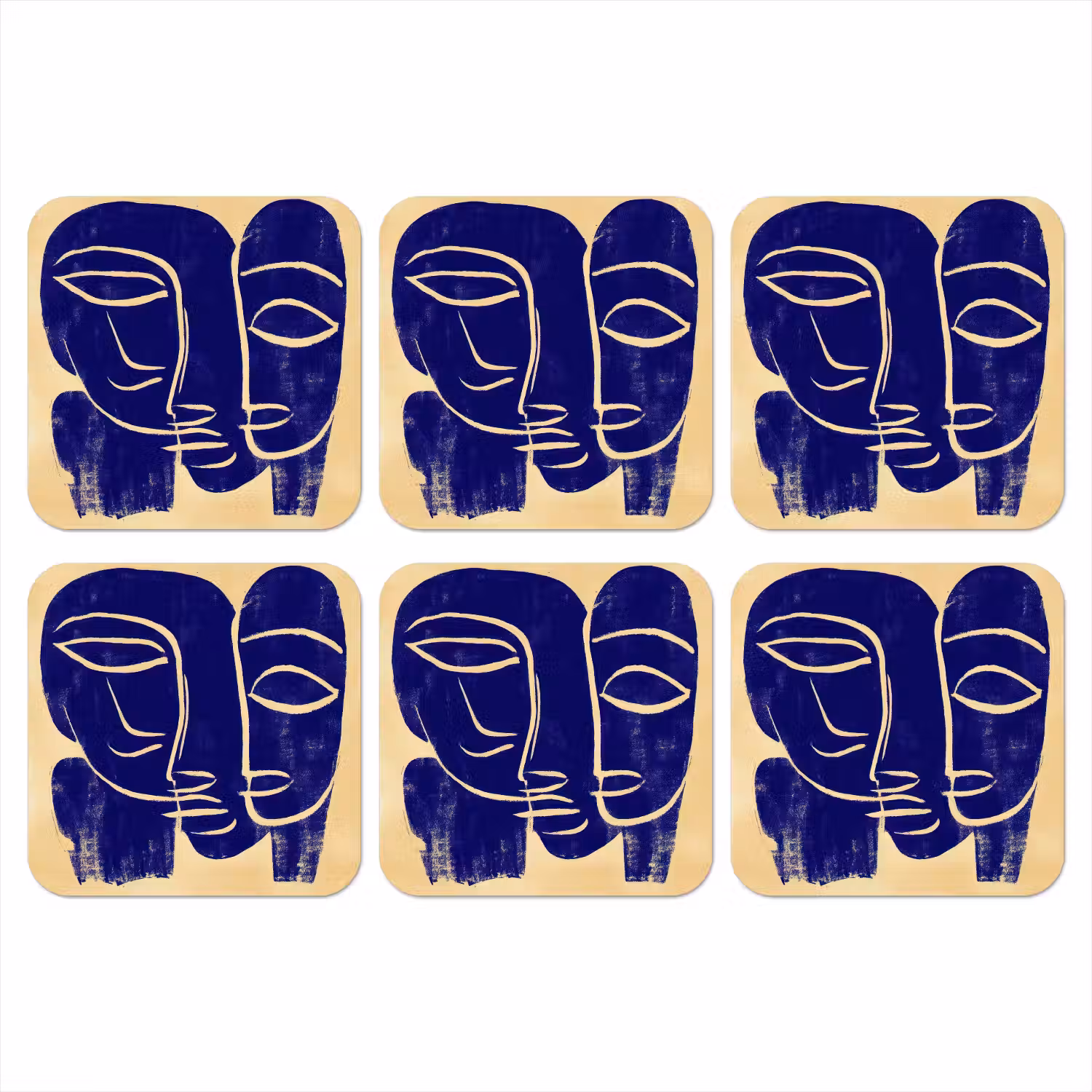Okergeel - Blauw - Eenvoudige lijnen onderzetter kurk middel -3d