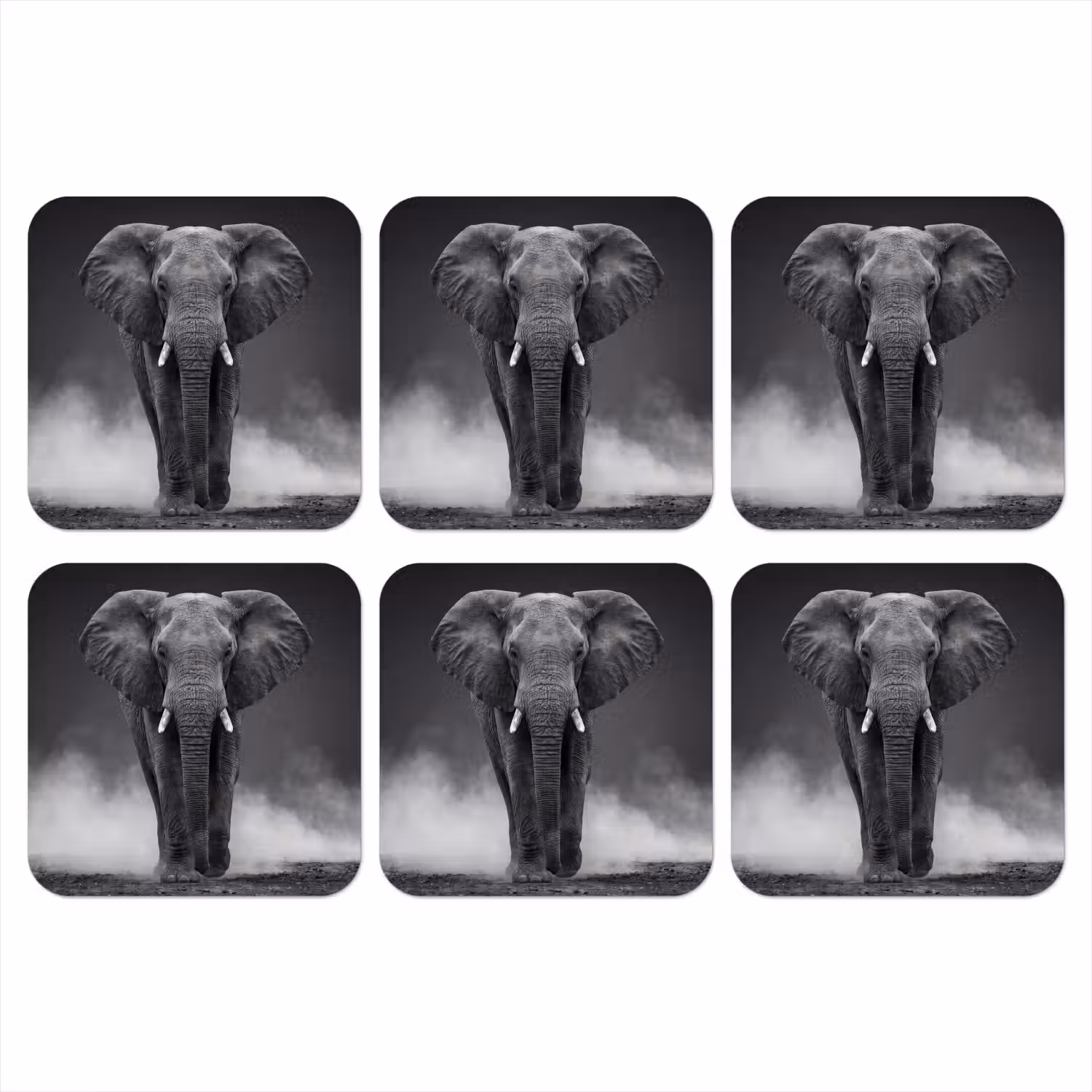 Olifant - Zwart - Wit - Rook onderzetter kurk middel -3d