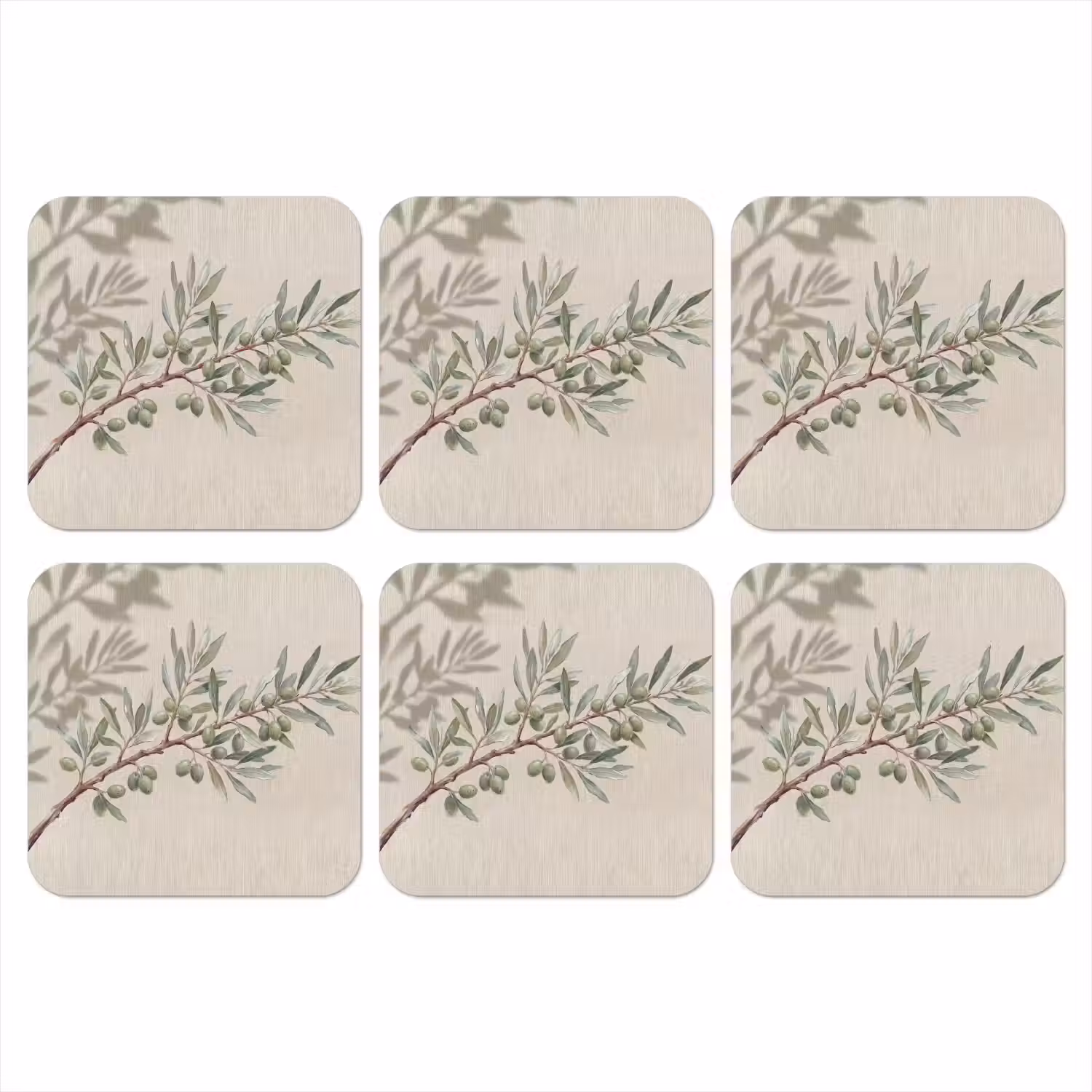 Olijftak - Bladeren - Natuur - Groen - Beige onderzetter kurk middel -3d