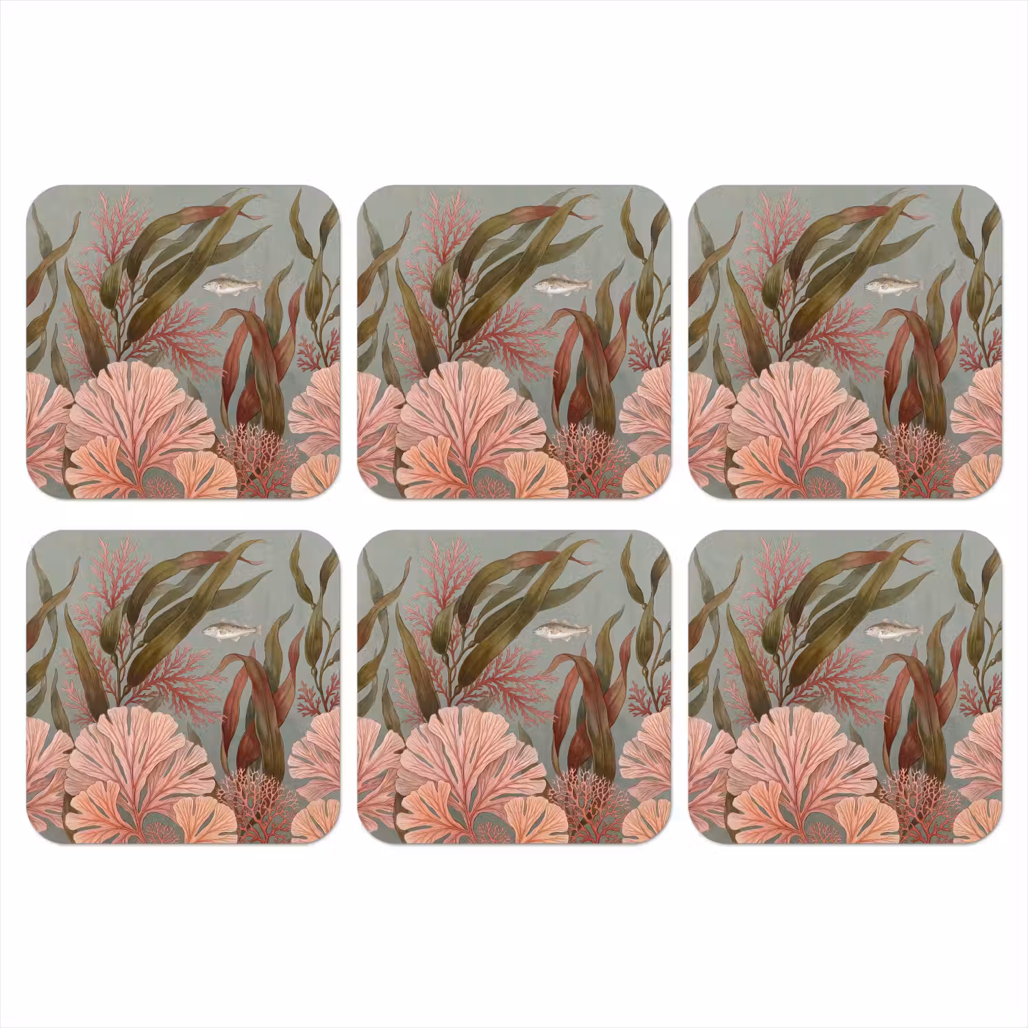 Onderwater - Planten - Vis - Vintage - Groen onderzetter kurk middel -3d