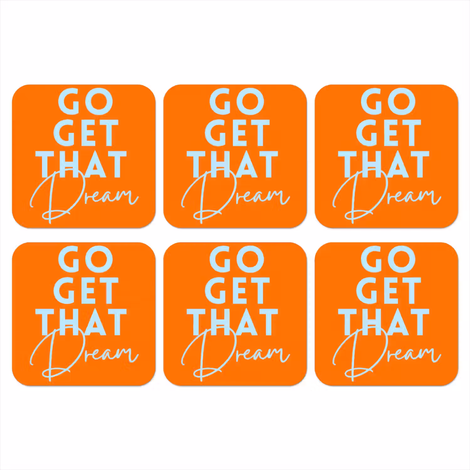Oranje - Blauw - Go get that dream onderzetter kurk middel -3d