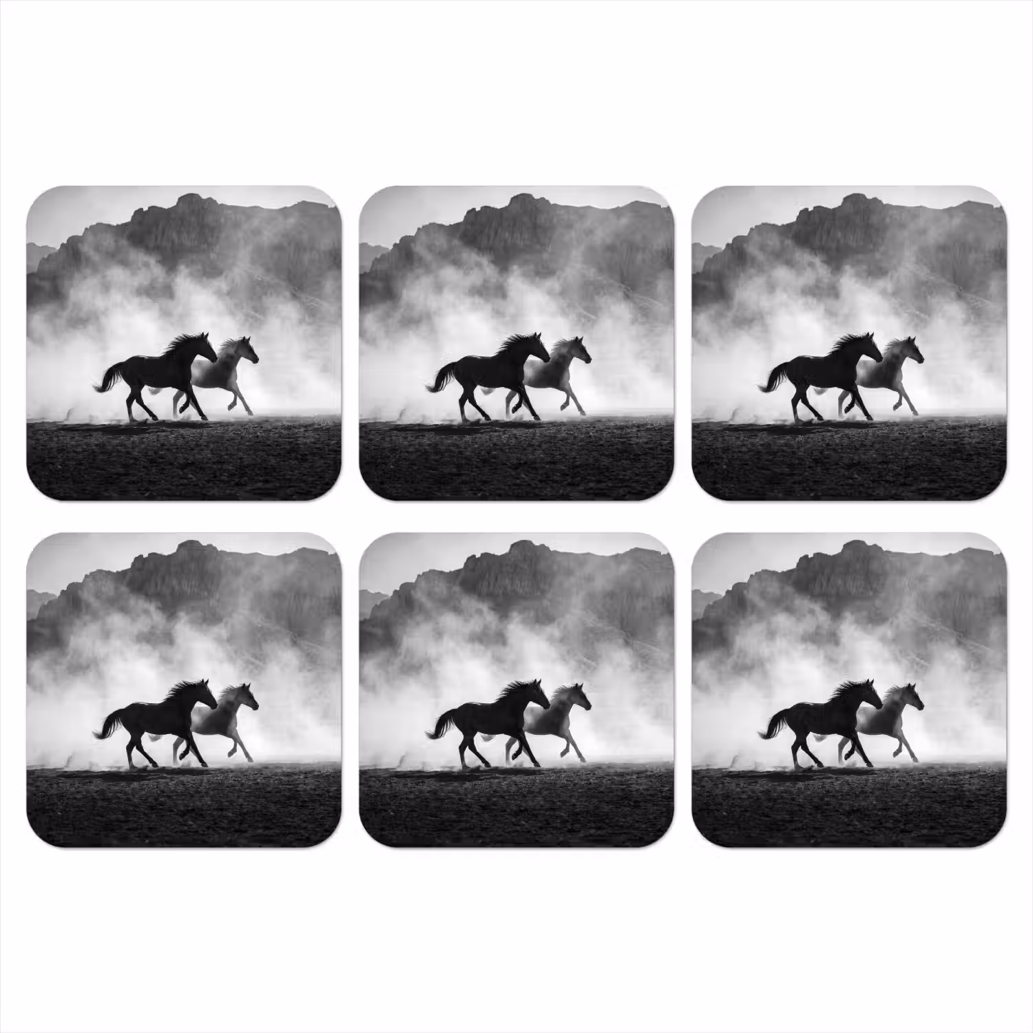 Paard - Ren - Stof - Zwart-wit - Dieren onderzetter kurk middel -3d