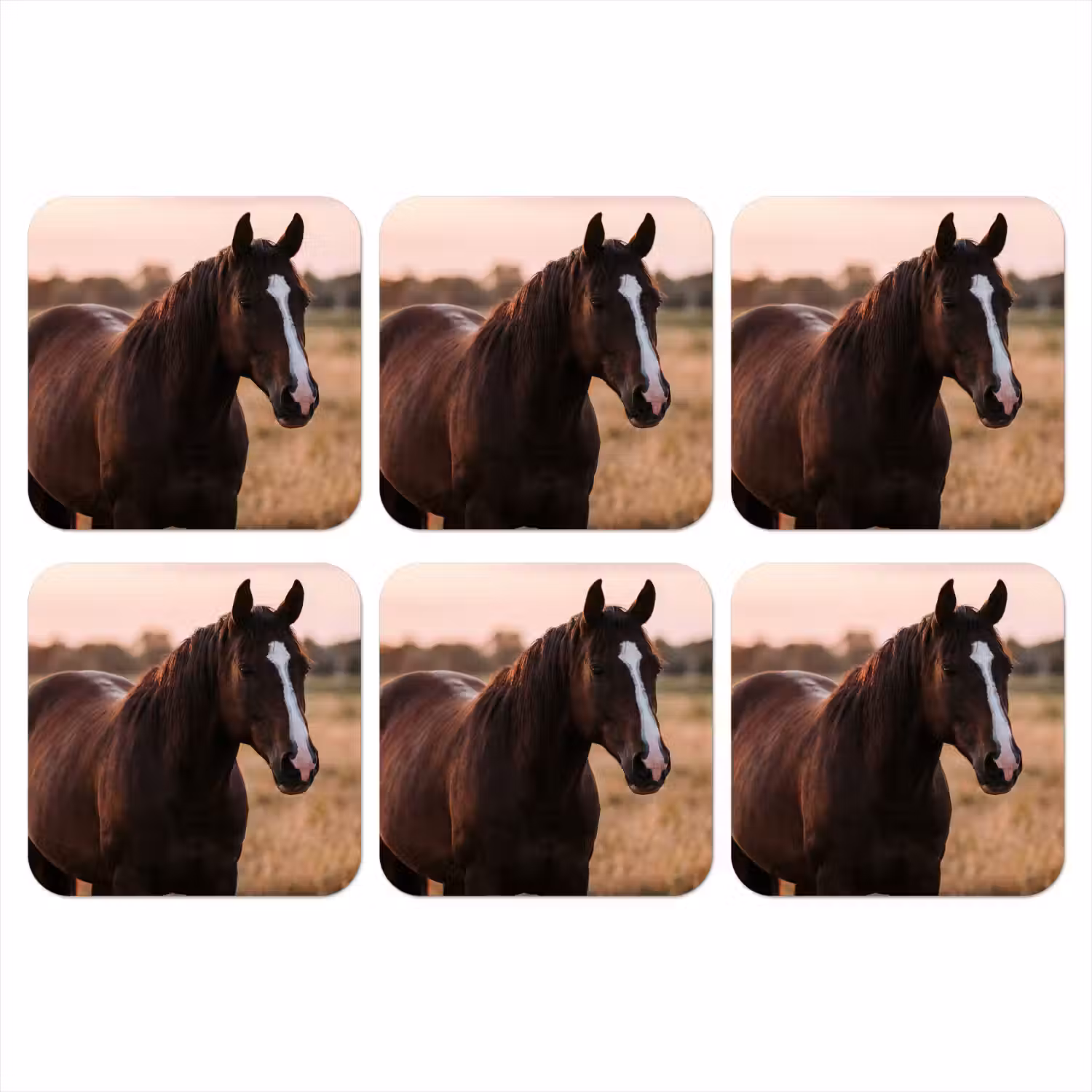 Paard - Zonsondergang - Bruin onderzetter kurk middel -3d