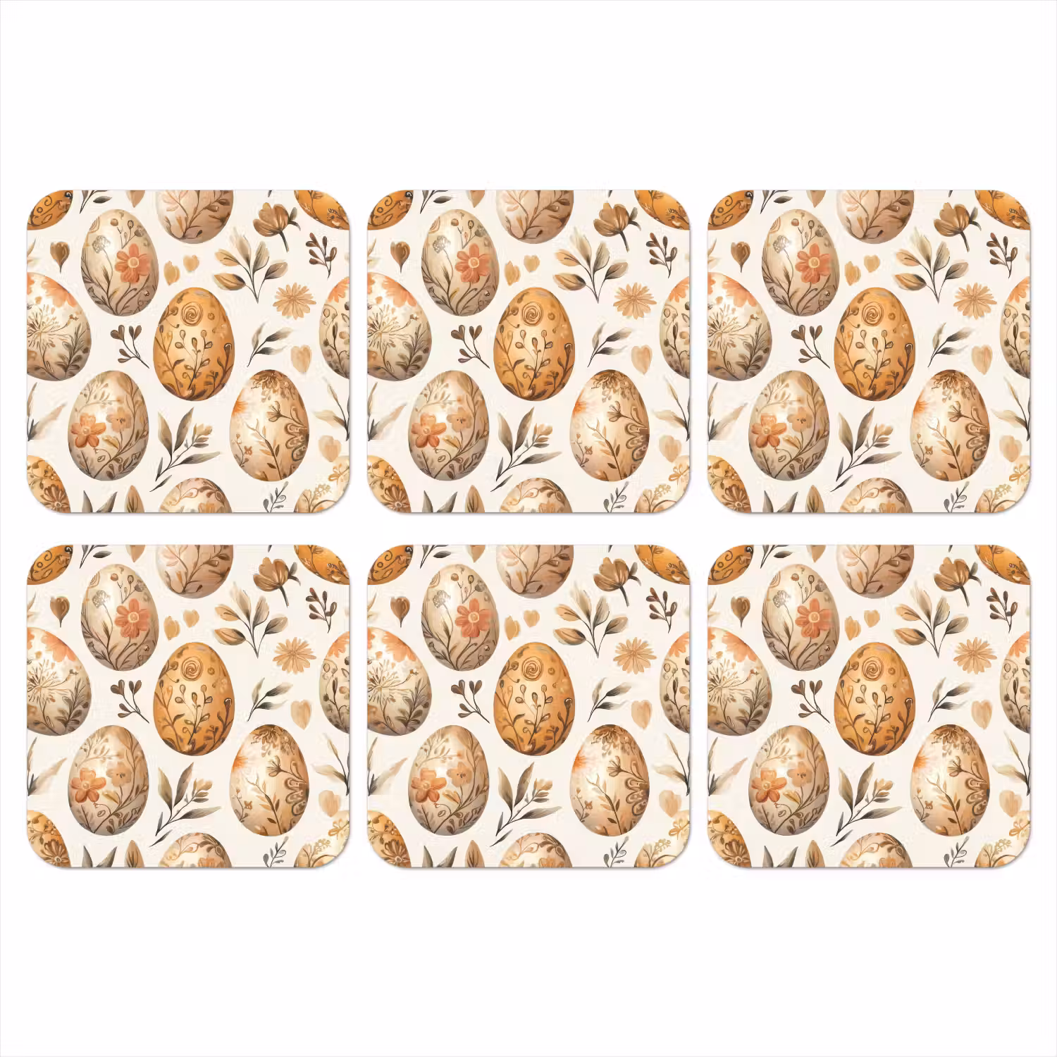 Paaseieren - Bruin - Bloemen onderzetter kurk middel -3d