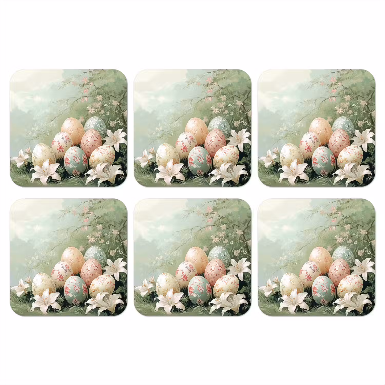 Paaseieren - Pasteltinten - Bloemen onderzetter kurk middel -3d