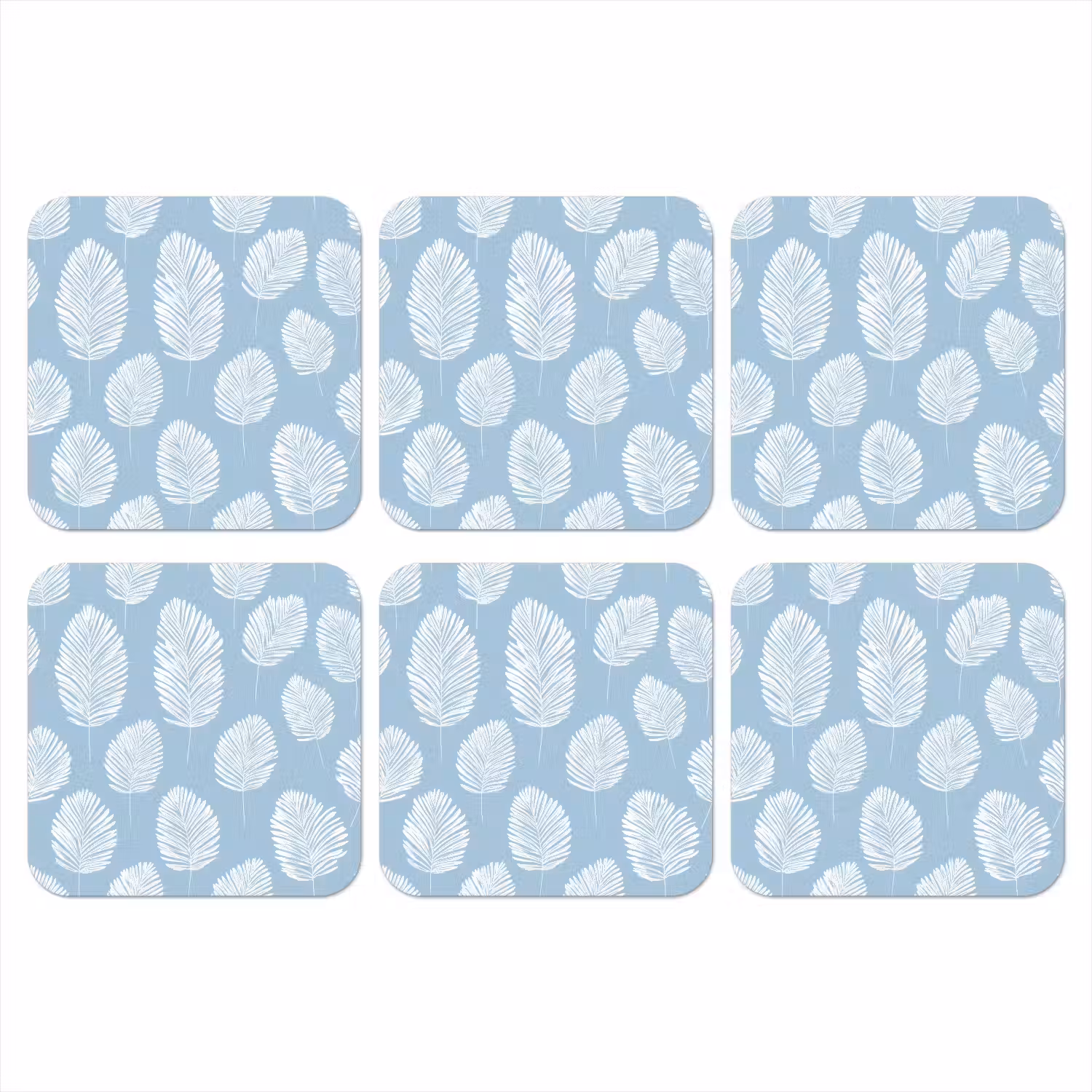 Palmbladeren - Naadloos - Patroon - Pastelblauw onderzetter kurk middel 366 -3d