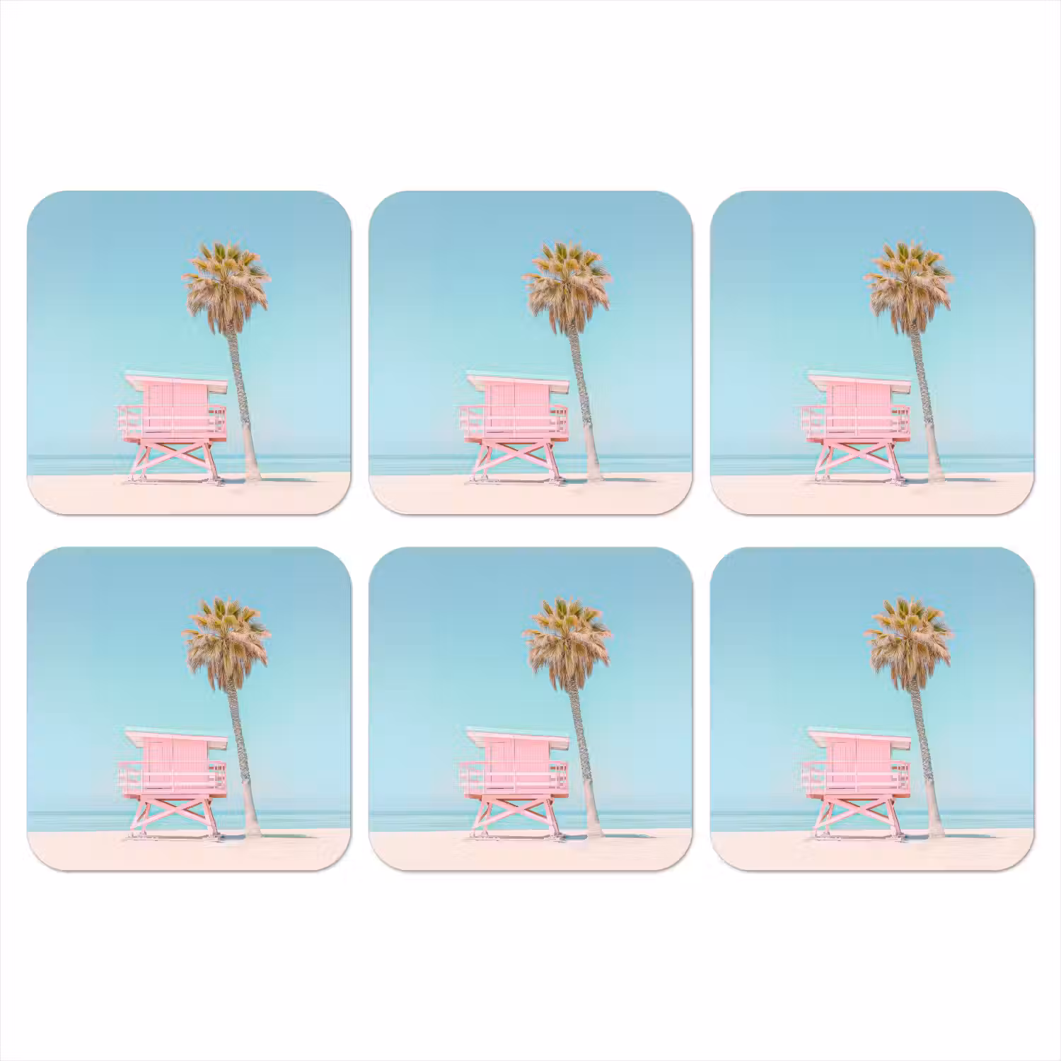 Palmboom - Strandhuis - Roze onderzetter kurk middel -3d