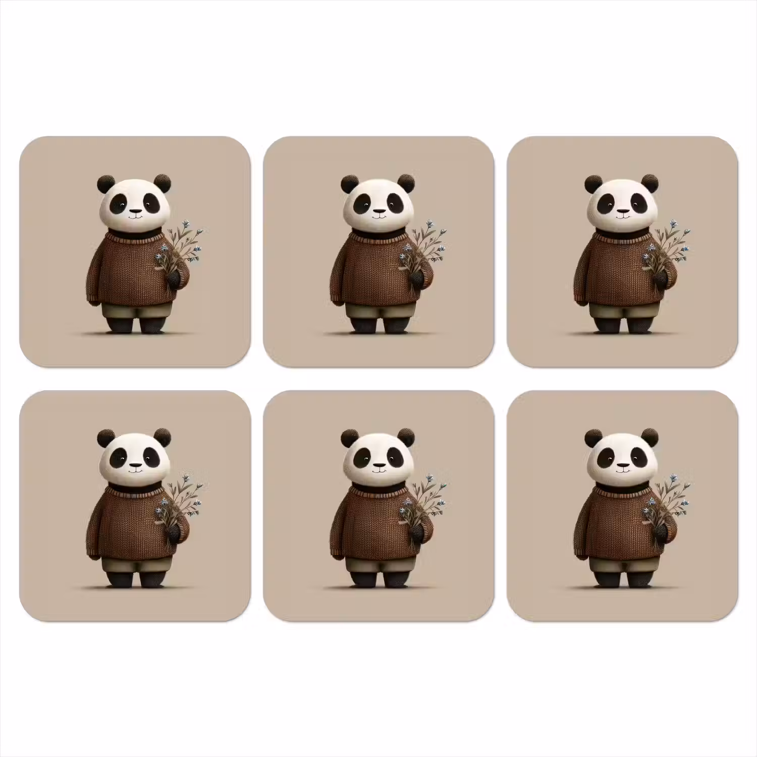 Panda - Blauwe bloemen - Zachtheid onderzetter kurk middel -3d