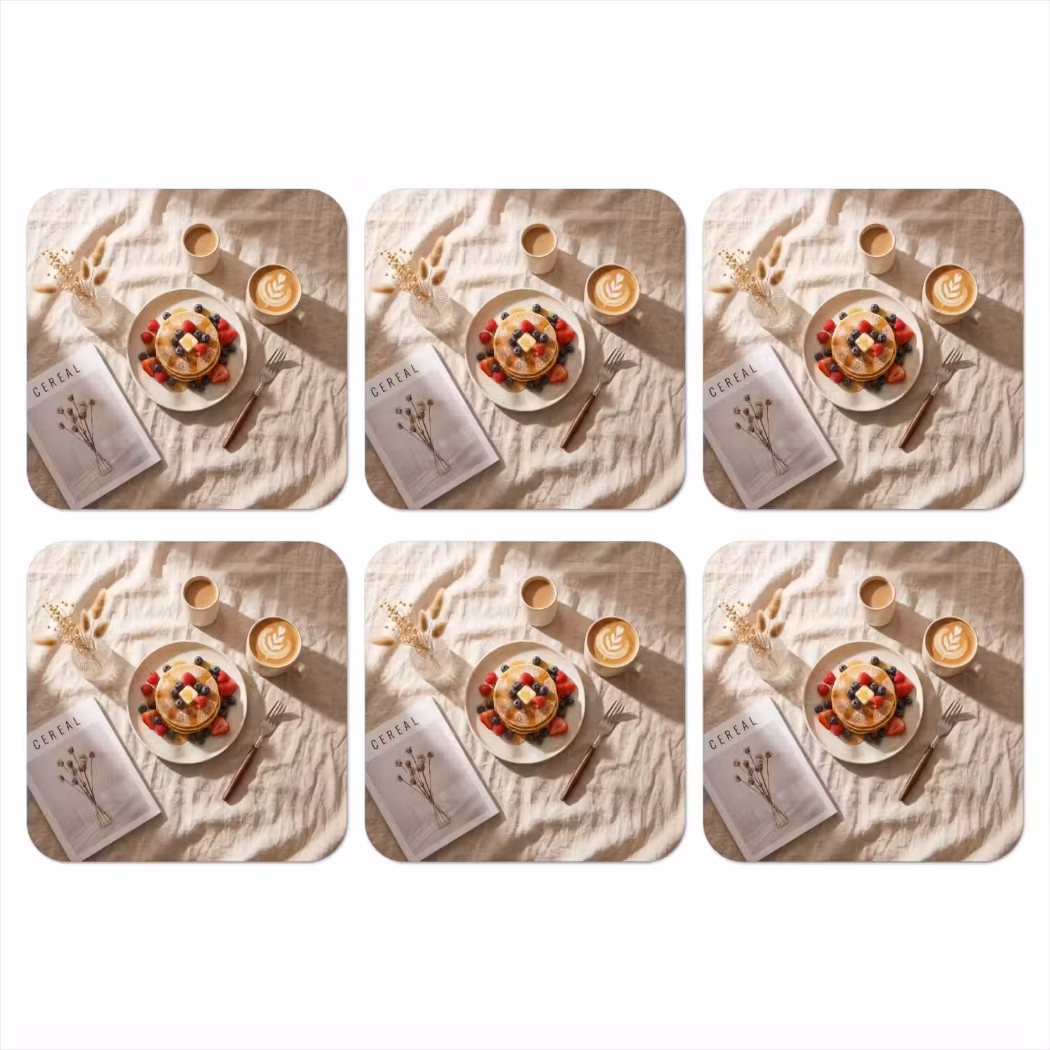 Pannenkoeken - Bessen - Ontbijt - Modern - Beige onderzetter kurk middel -3d