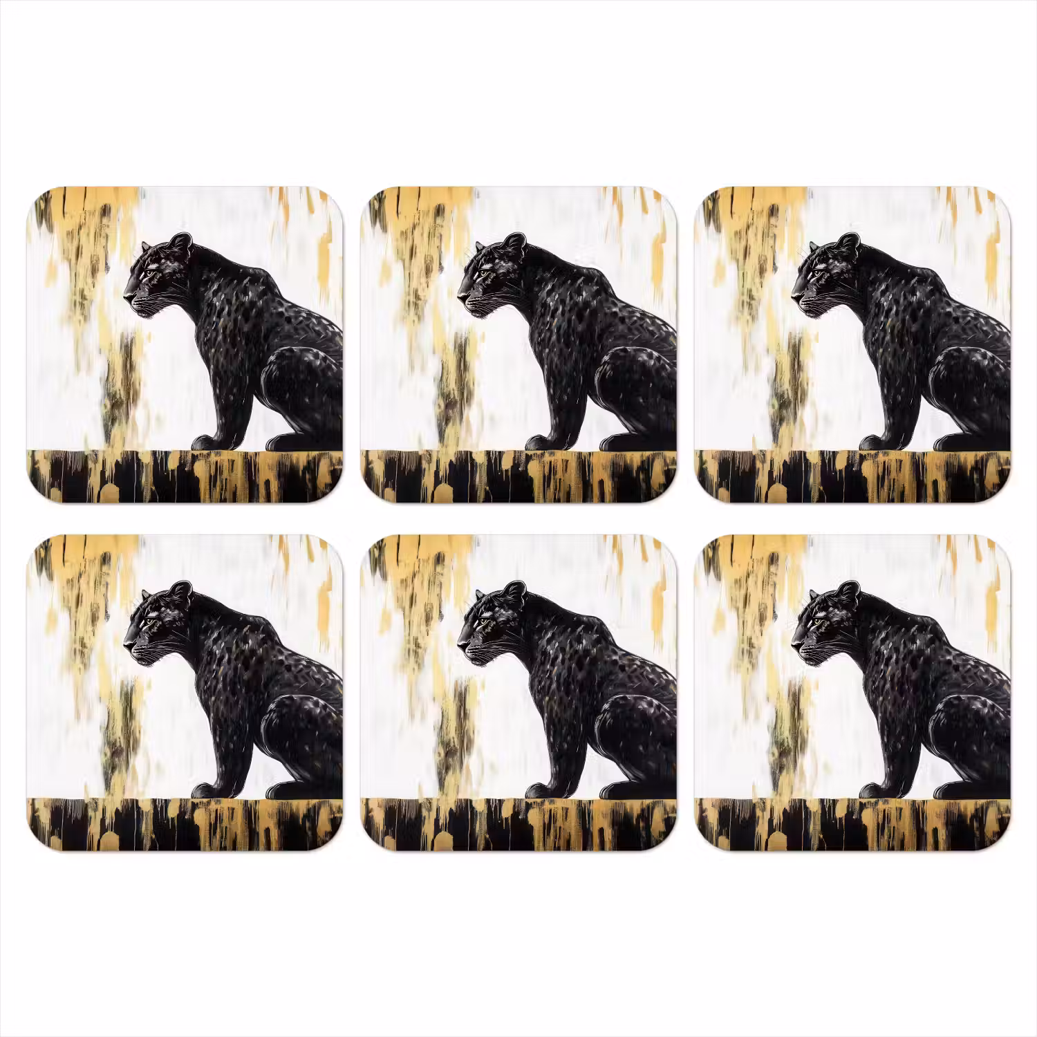 Panter - Zwart - Abstract - Goud onderzetter kurk middel -3d