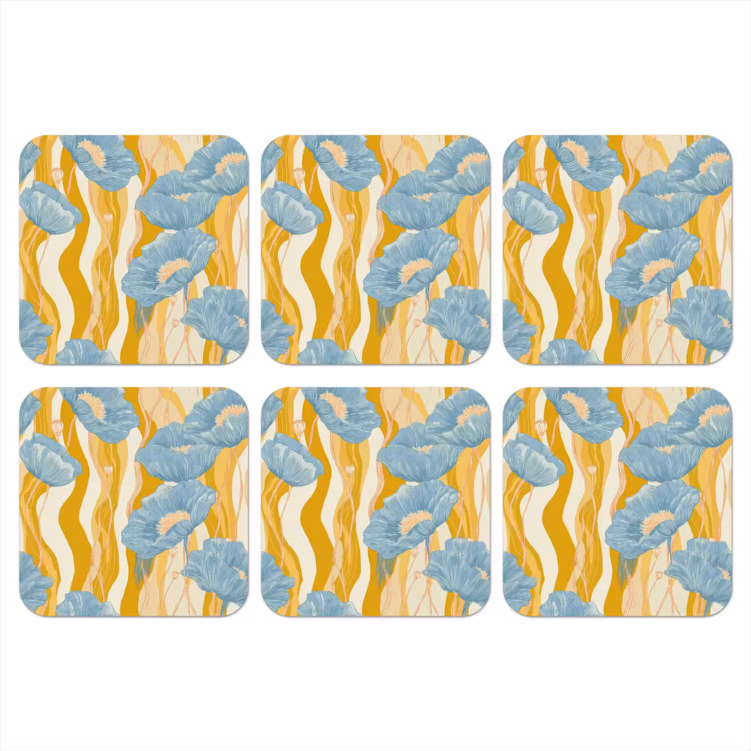Papavers - Botanisch - Blauw onderzetter kurk middel 366 -3d