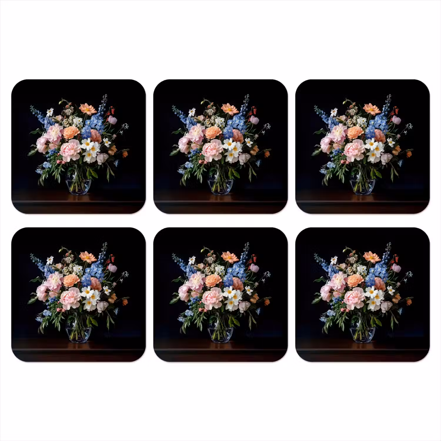 Pastel - Bloemen - Glazen - Vaas onderzetter kurk middel -3d