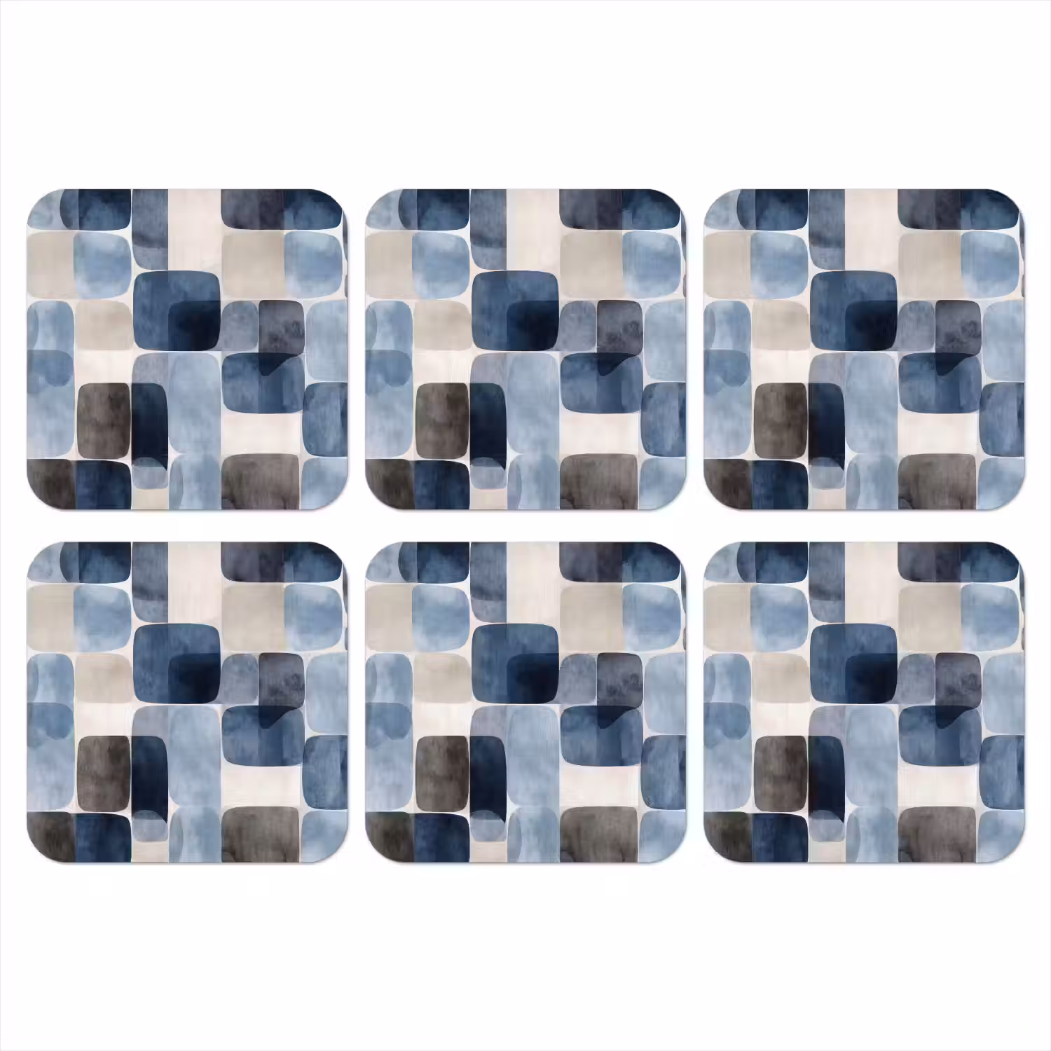 Patroon - Blauw - Vierkanten onderzetter kurk middel -3d