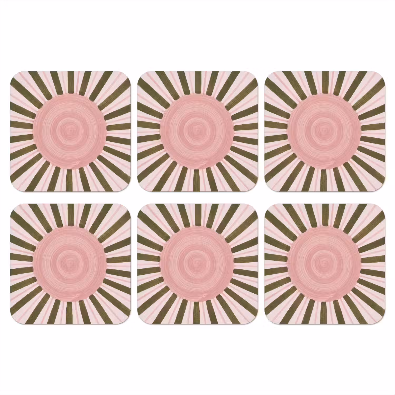 Patroon - Cirkel - Stralen - Abstract - Roze onderzetter kurk middel -3d