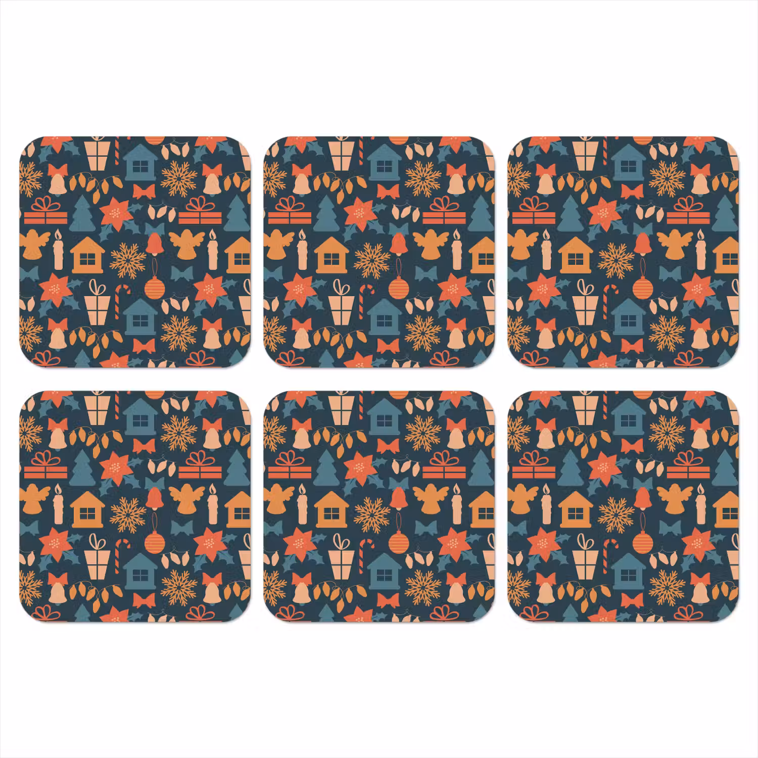 Patroon - Kerst - Symbolen - Blauw onderzetter kurk middel 366 -3d