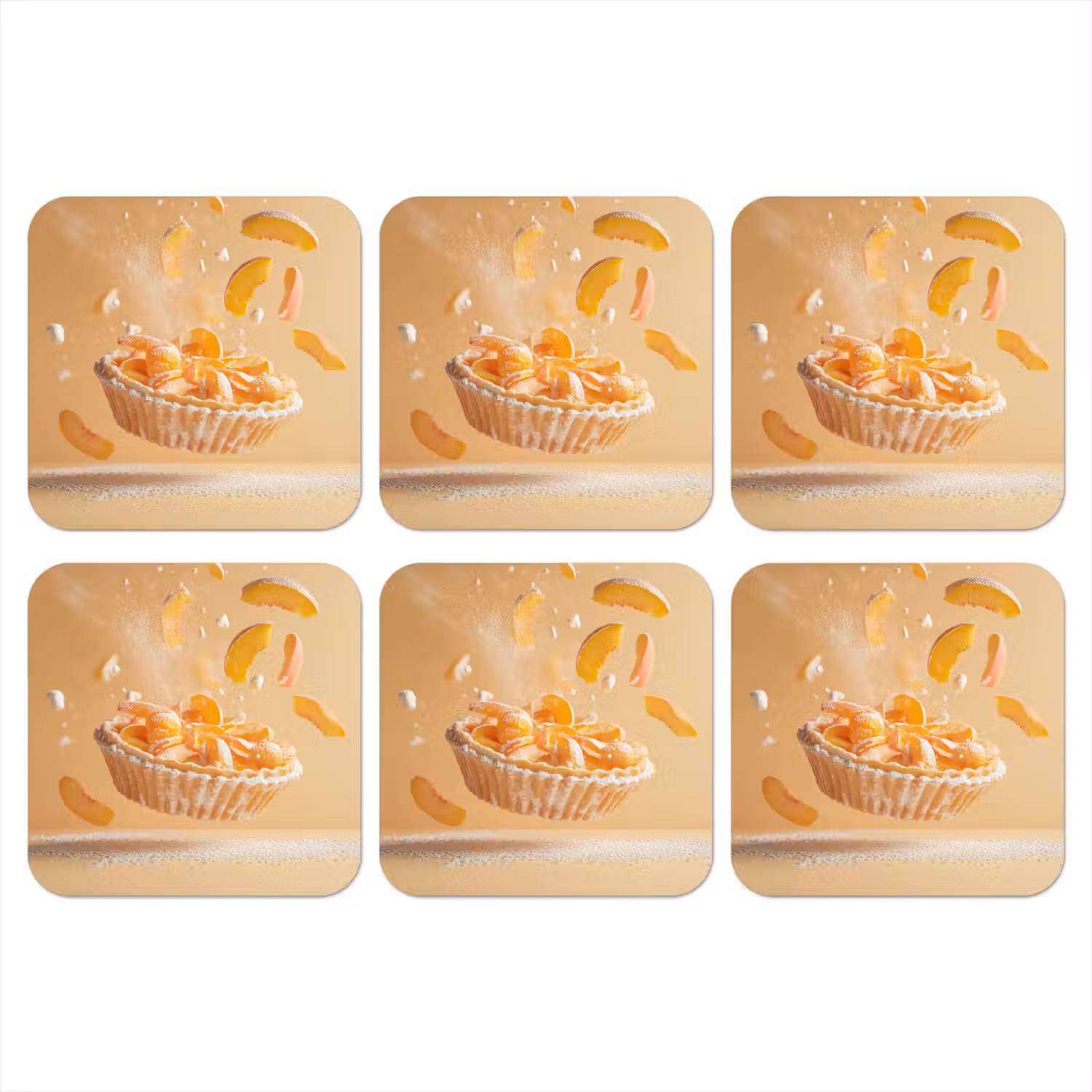 Peach - Eten - Taart - Oranje onderzetter kurk middel -3d