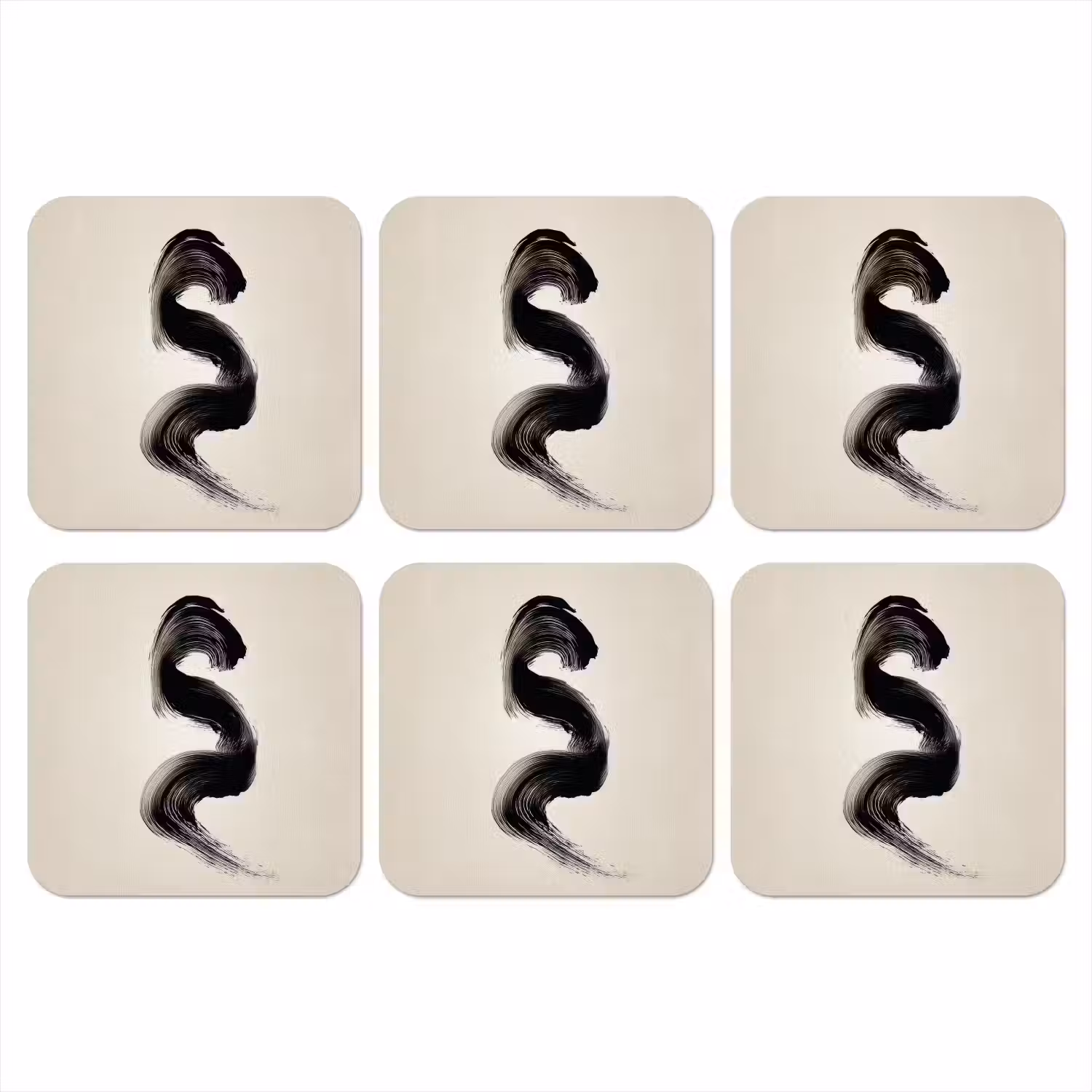 Penseelstreek - Zwart - Minimalistisch onderzetter kurk middel -3d
