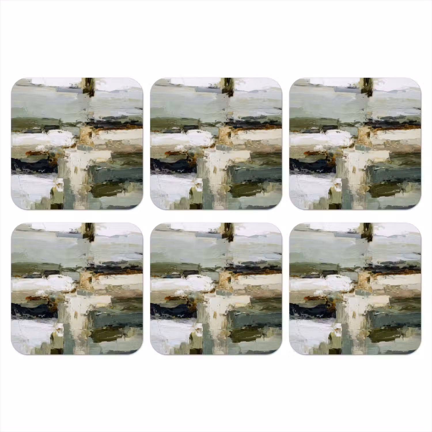 Penseelstreken - Groen - Abstract - Japandi onderzetter kurk middel -3d