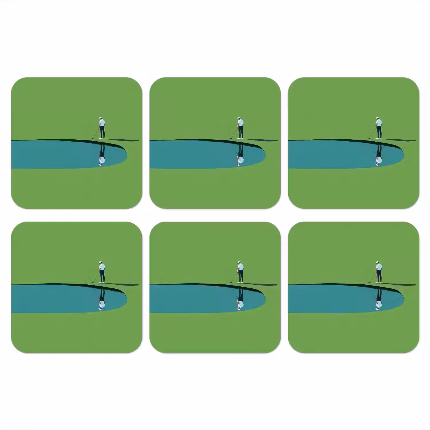 Persoon - Golf - Water - Blauw onderzetter kurk middel -3d