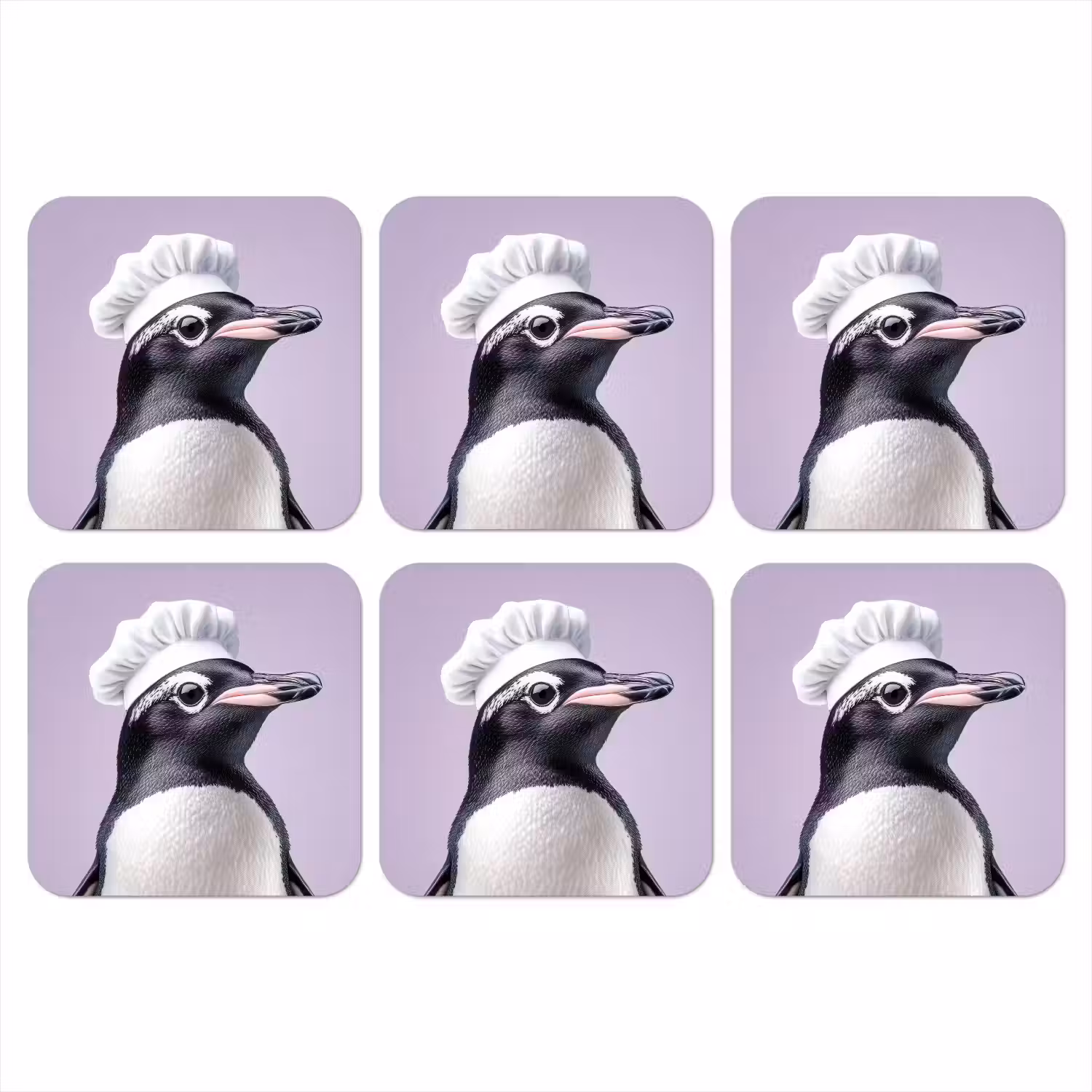 Pinguïn - Koksmuts - Lief - Paars onderzetter kurk middel -3d