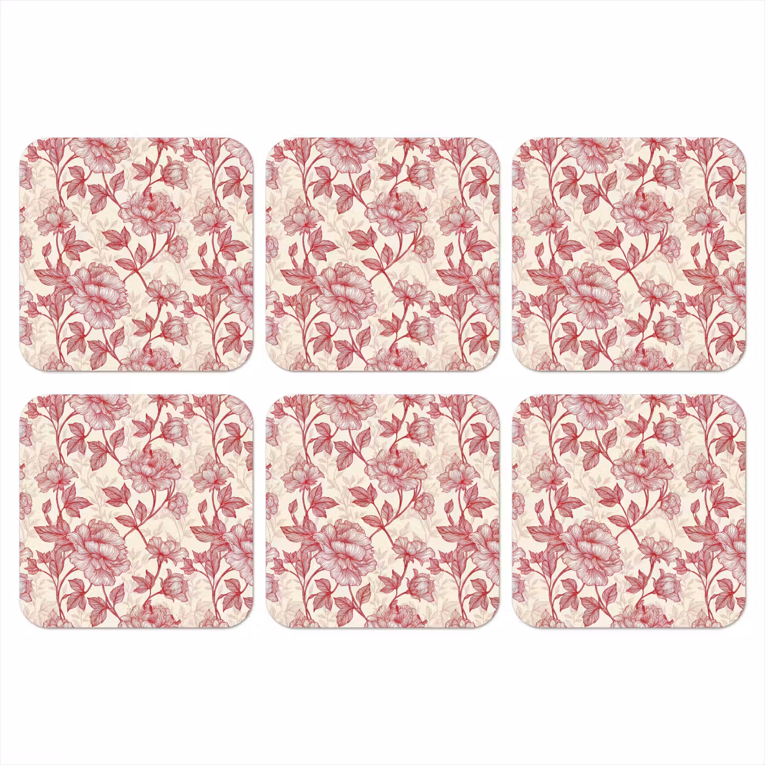 Pioenrozen - Modern - Rood onderzetter kurk middel 366 -3d