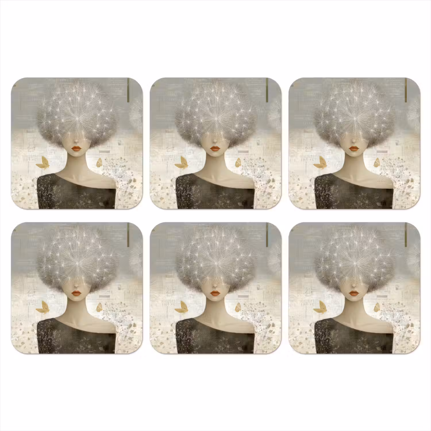Pluis - Vrouw - Beige onderzetter kurk middel -3d