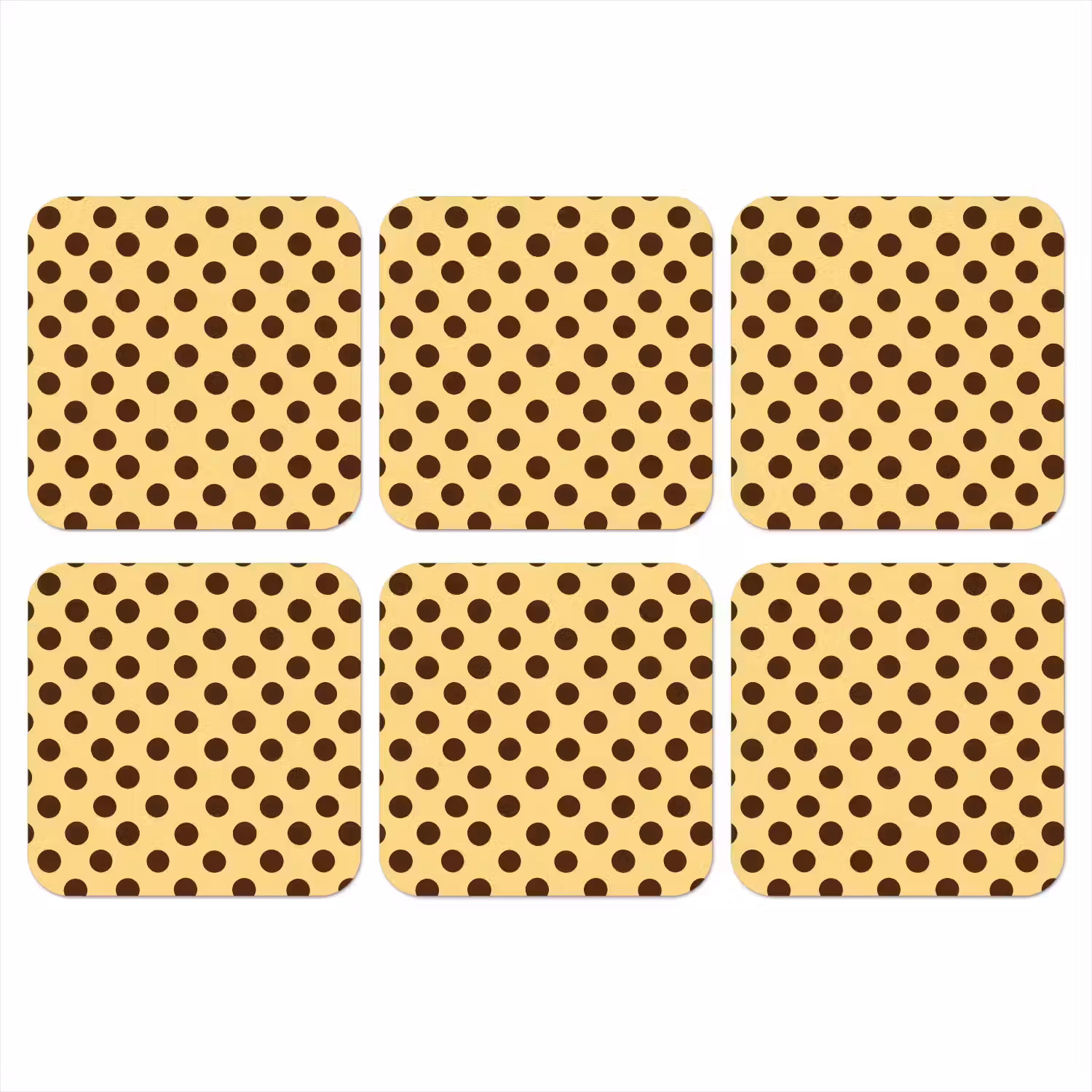 Polka Dot - Stippen - Retro - Geel - Bruin onderzetter kurk middel 366 -3d
