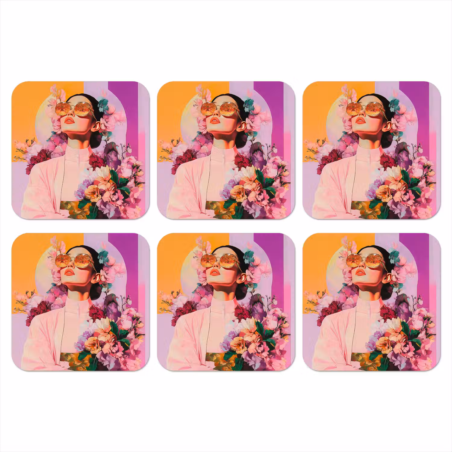 Portret - Vrouw - Abstract - Bloemen onderzetter kurk middel -3d