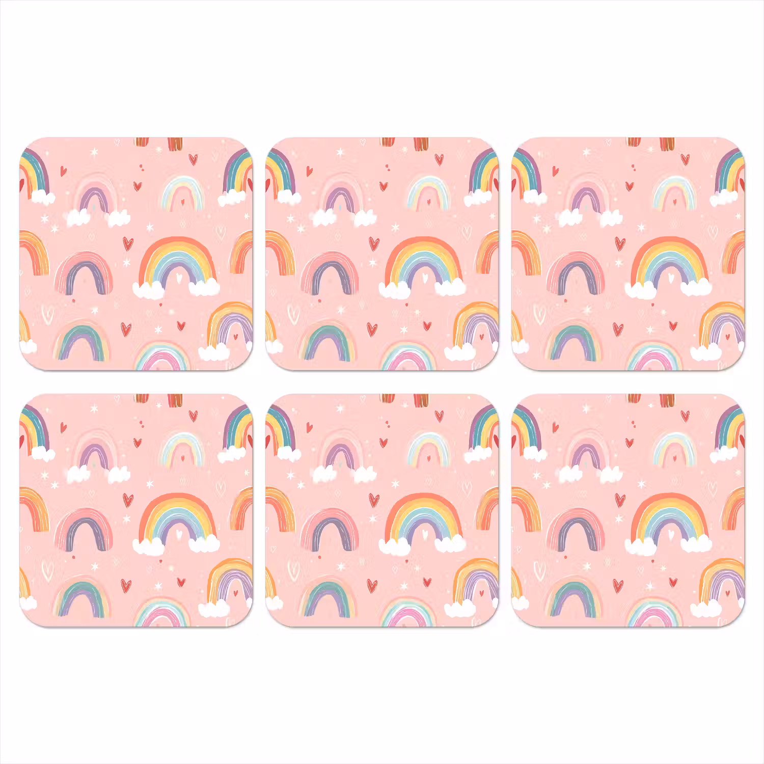 Regenboog - Patroon - Pastel - Handgetekend onderzetter kurk middel -3d