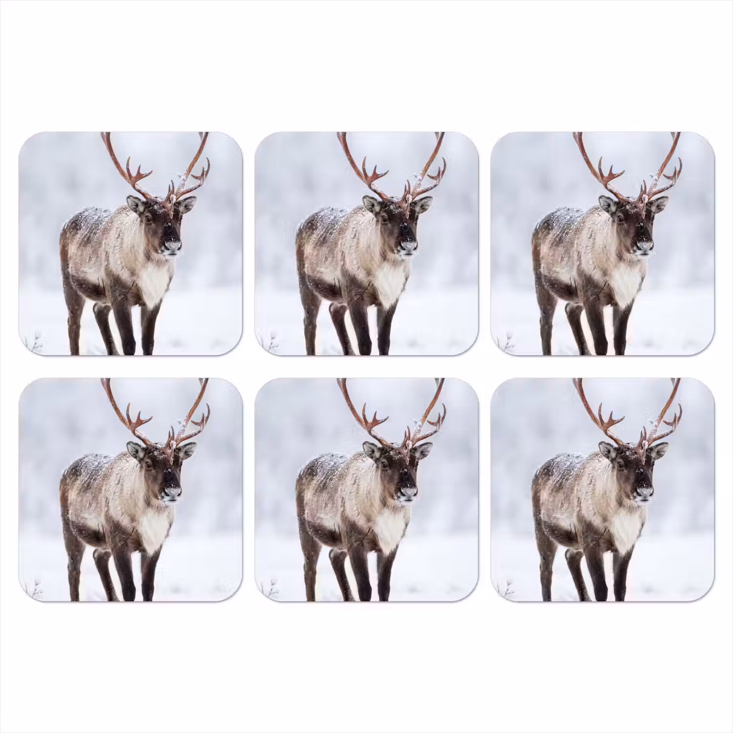 Rendier - Gewei - Toendra - Sneeuw - Wild onderzetter kurk middel -3d