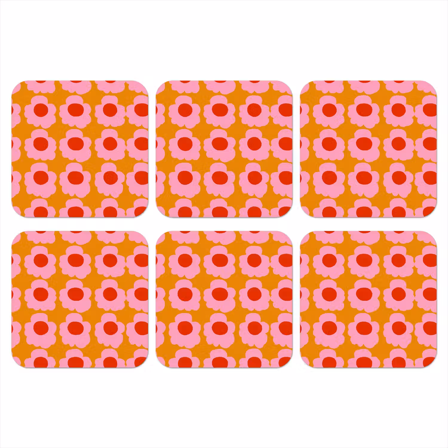 Retro - Bloemen - Roze onderzetter kurk middel 366 -3d