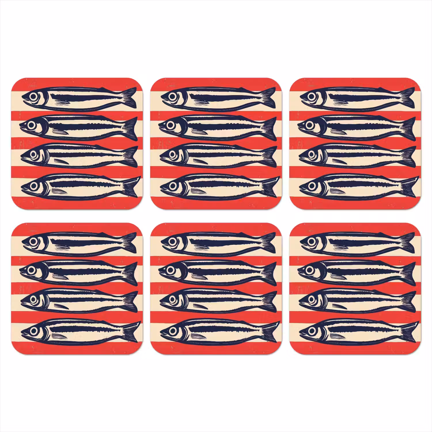 Sardines - Rood en beige strepen onderzetter kurk middel -3d