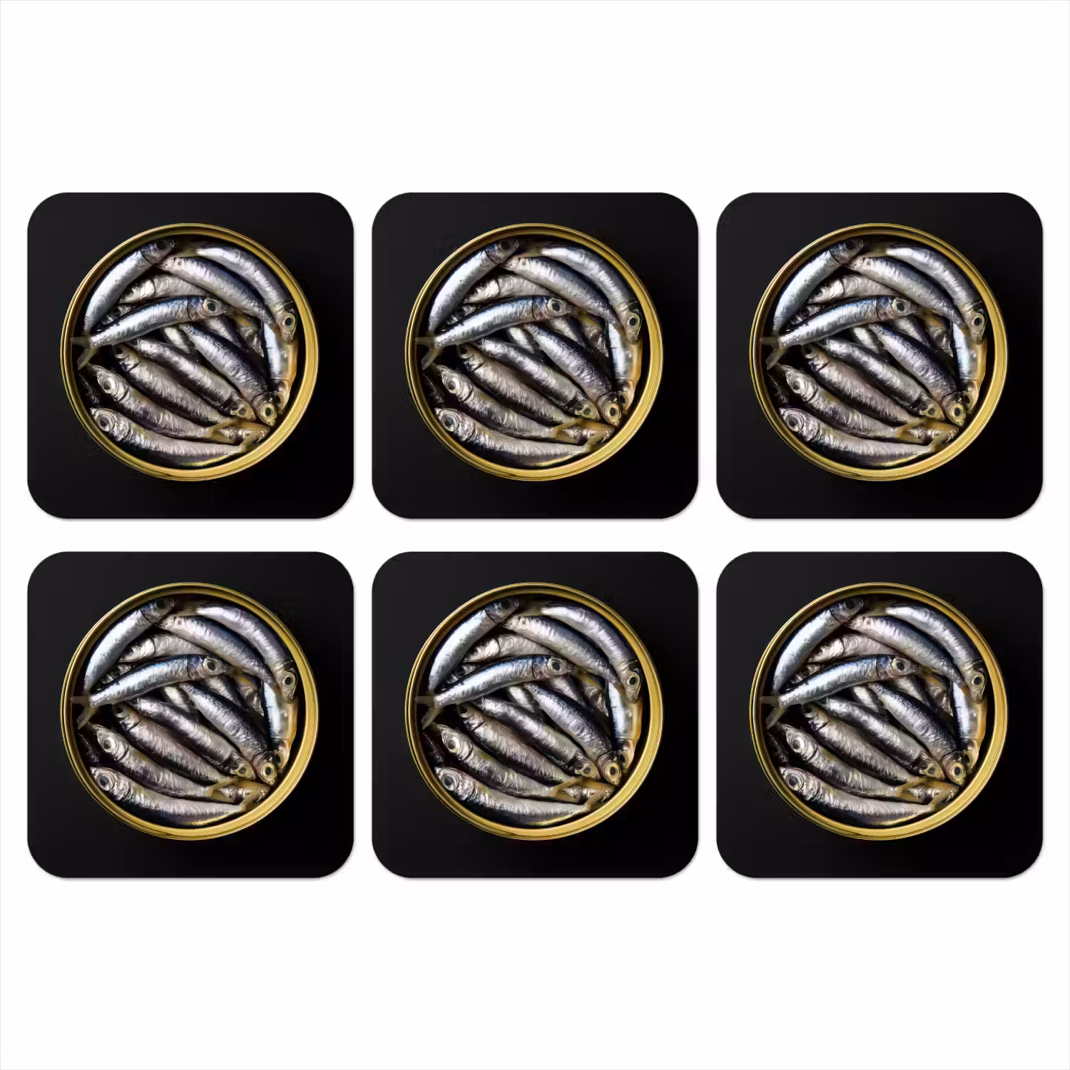 Sardines - Vissen - Rond - Zwart onderzetter kurk middel -3d