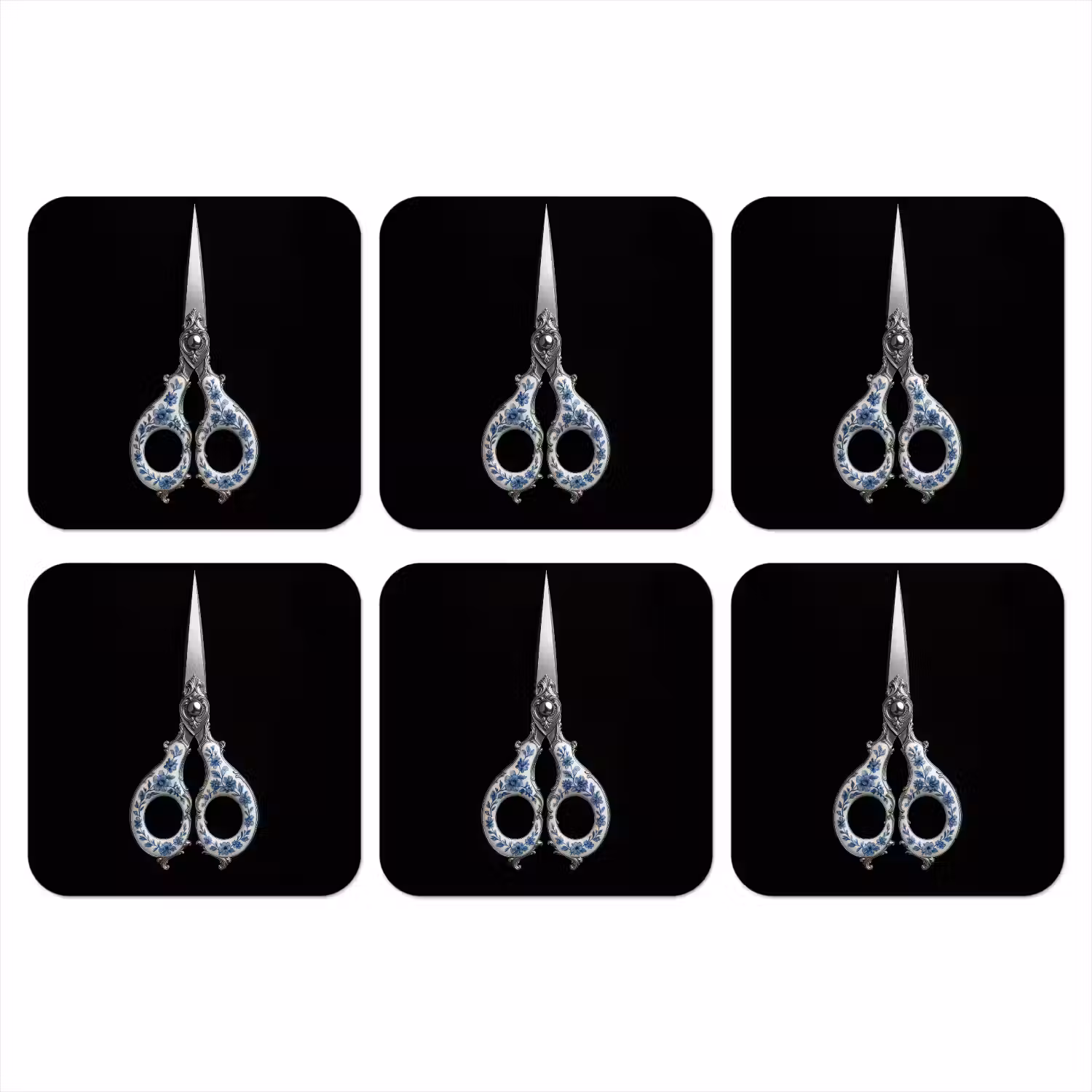 Schaar - Delfts blauw - Zwart onderzetter kurk middel -3d