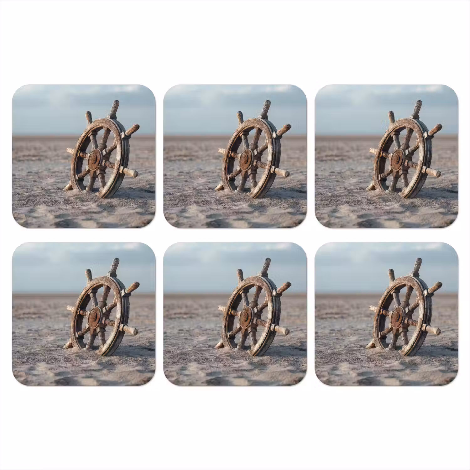 Scheepsstuur - Hout - Bruin - Zand onderzetter kurk middel -3d