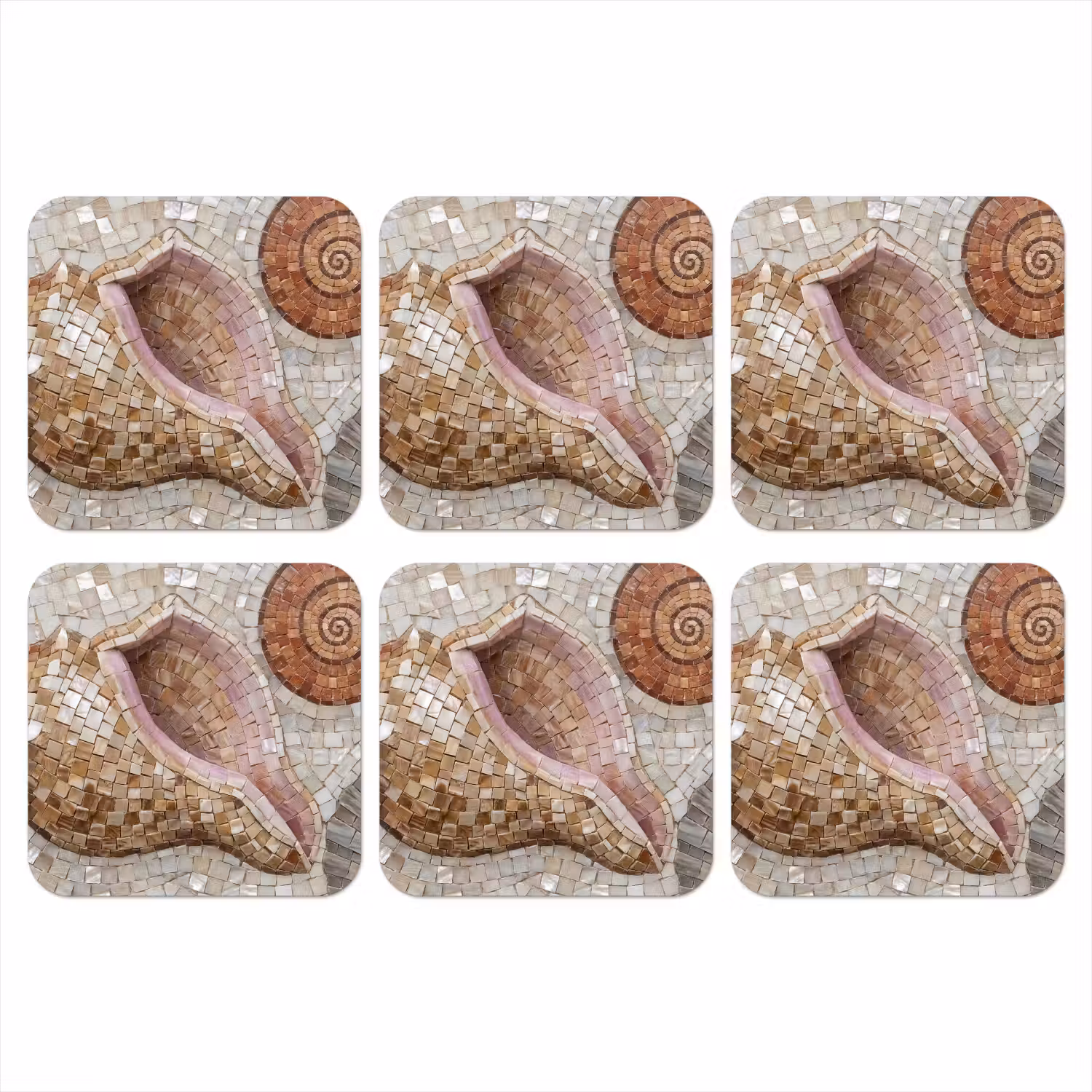 Schelp - Mozaïek - Zee - Beige - Modern onderzetter kurk middel -3d