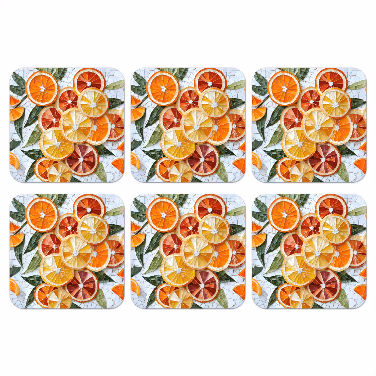 Schijfjes - Fruit - Oranje - Mozaïek onderzetter kurk middel -3d