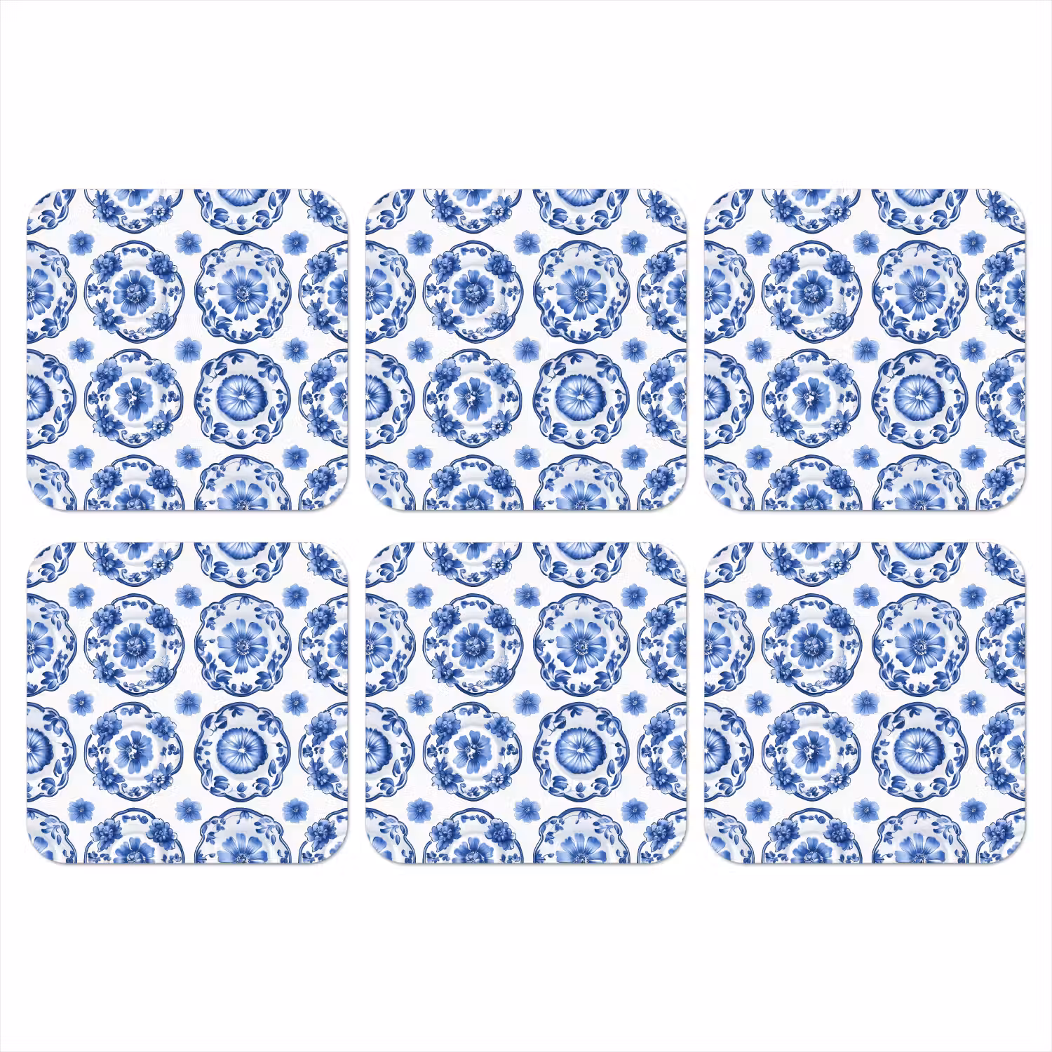 Sierborden - Bloemen - Blauw onderzetter kurk middel 366 -3d